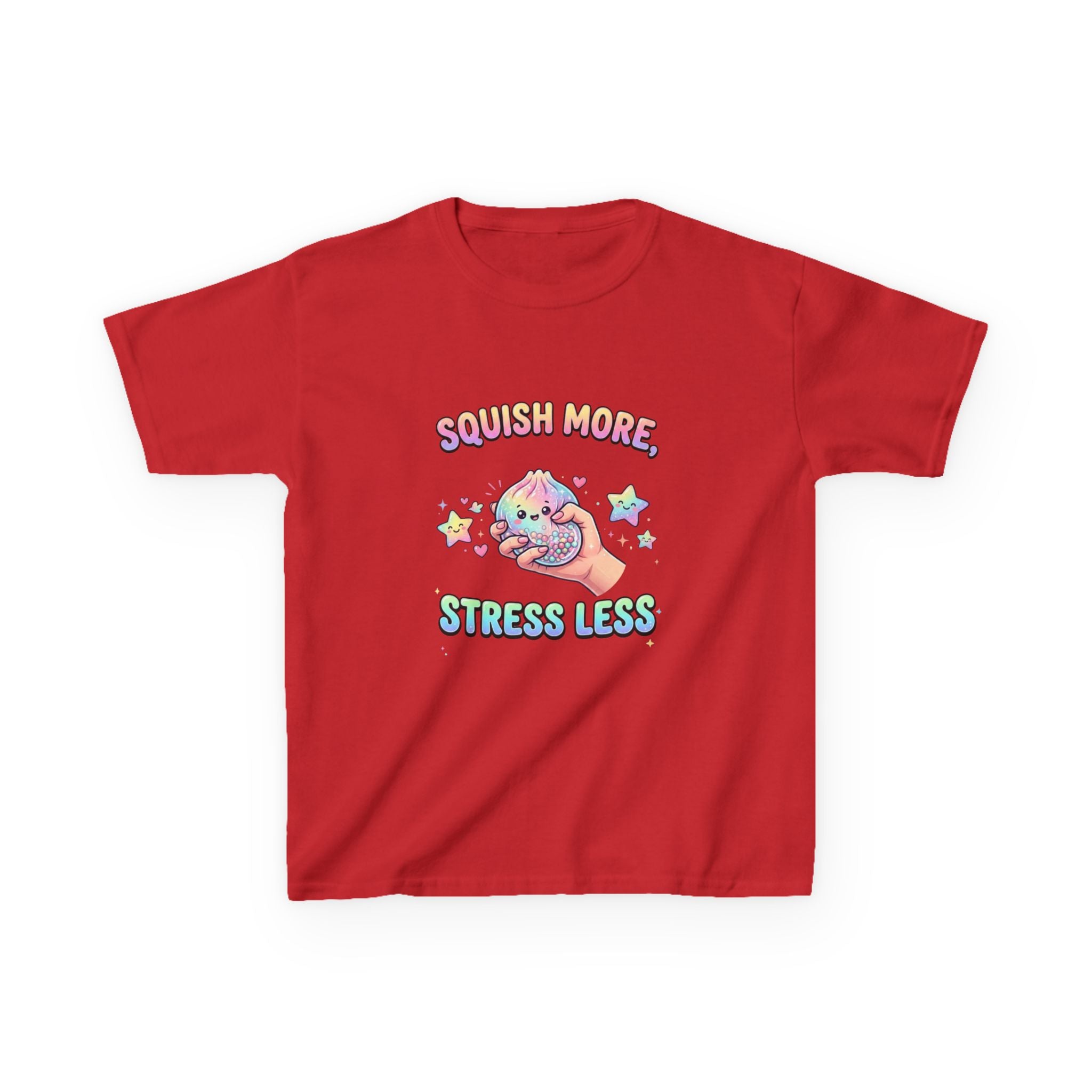Kids Tee — "Squish More, Stress Less" Cute Rainbow Squishy Stress-Relief Shirt