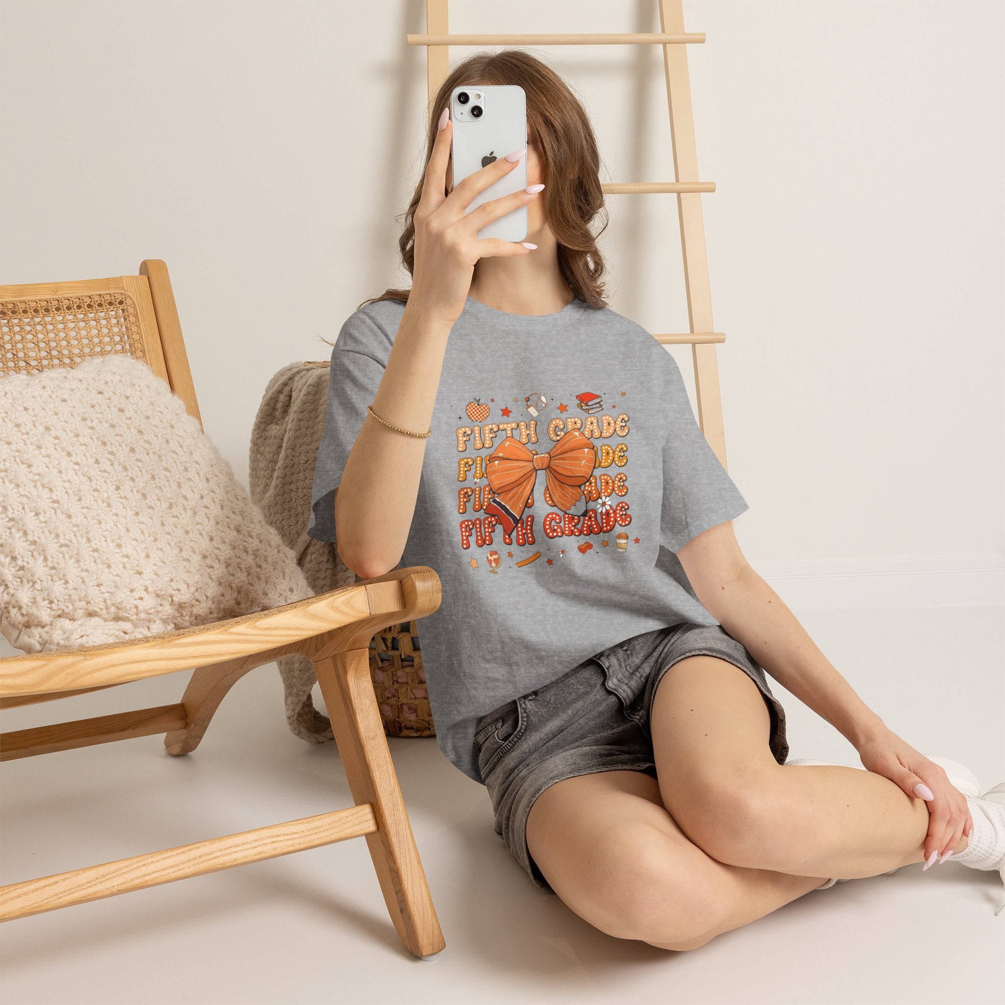 Fifth Grade Bow T-Shirt — Cute Orange School Graduation Tee for Kids