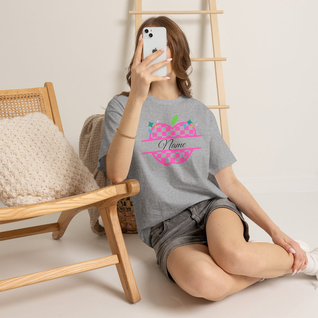 Customizable Checkerboard Apple Tee — Personalized Kids' Back-to-School Shirt