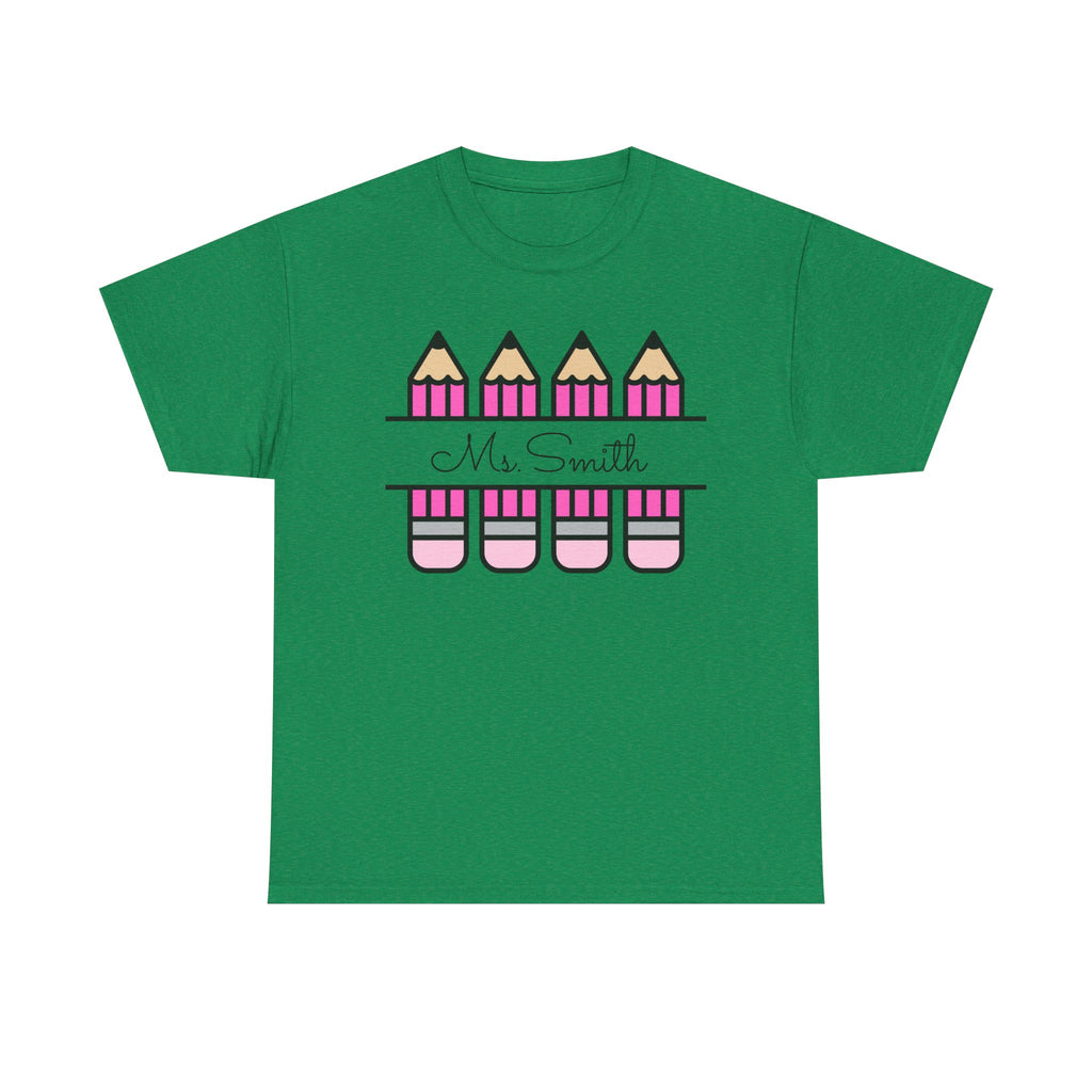 Pink Pencil Name Teacher Tee | Personalized Classroom Shirt