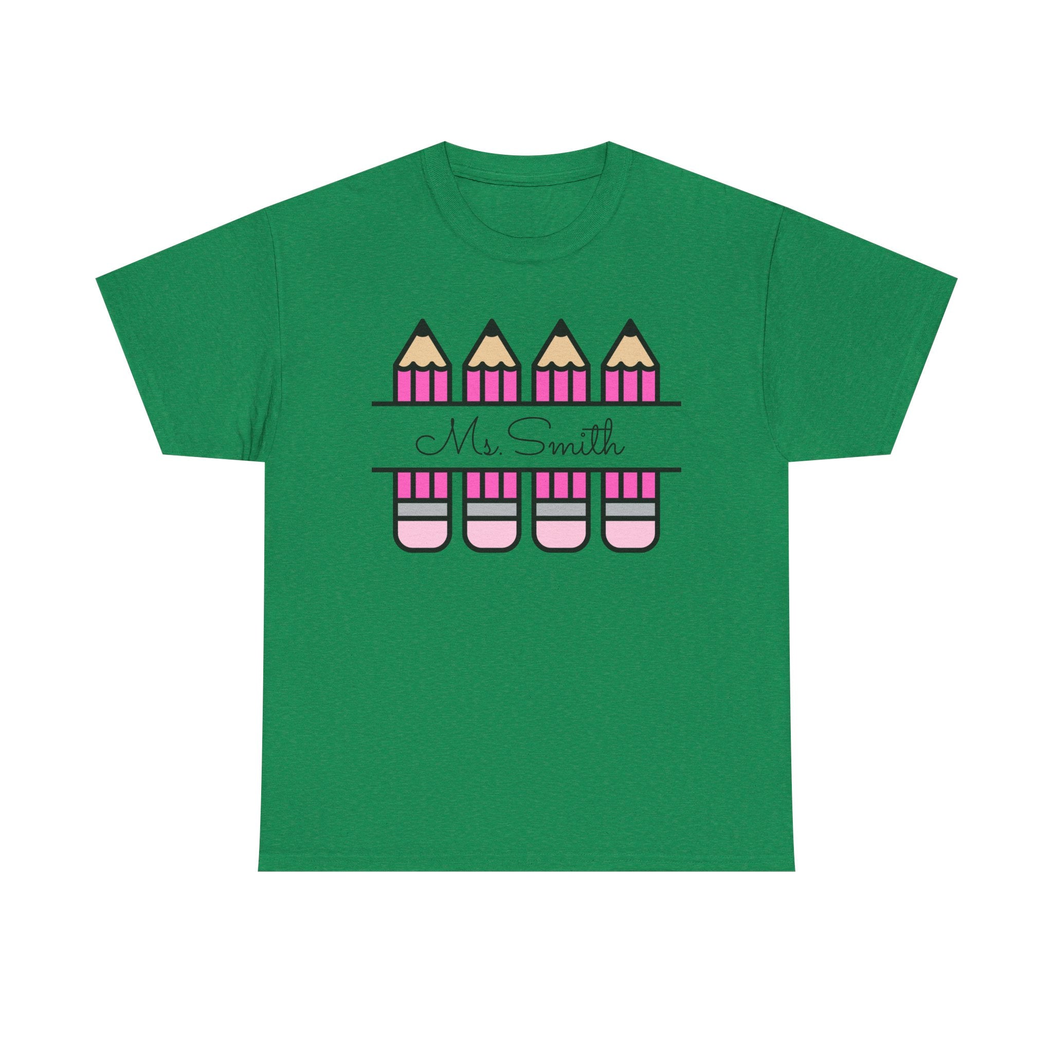 Pink Pencil Name Teacher Tee | Personalized Classroom Shirt