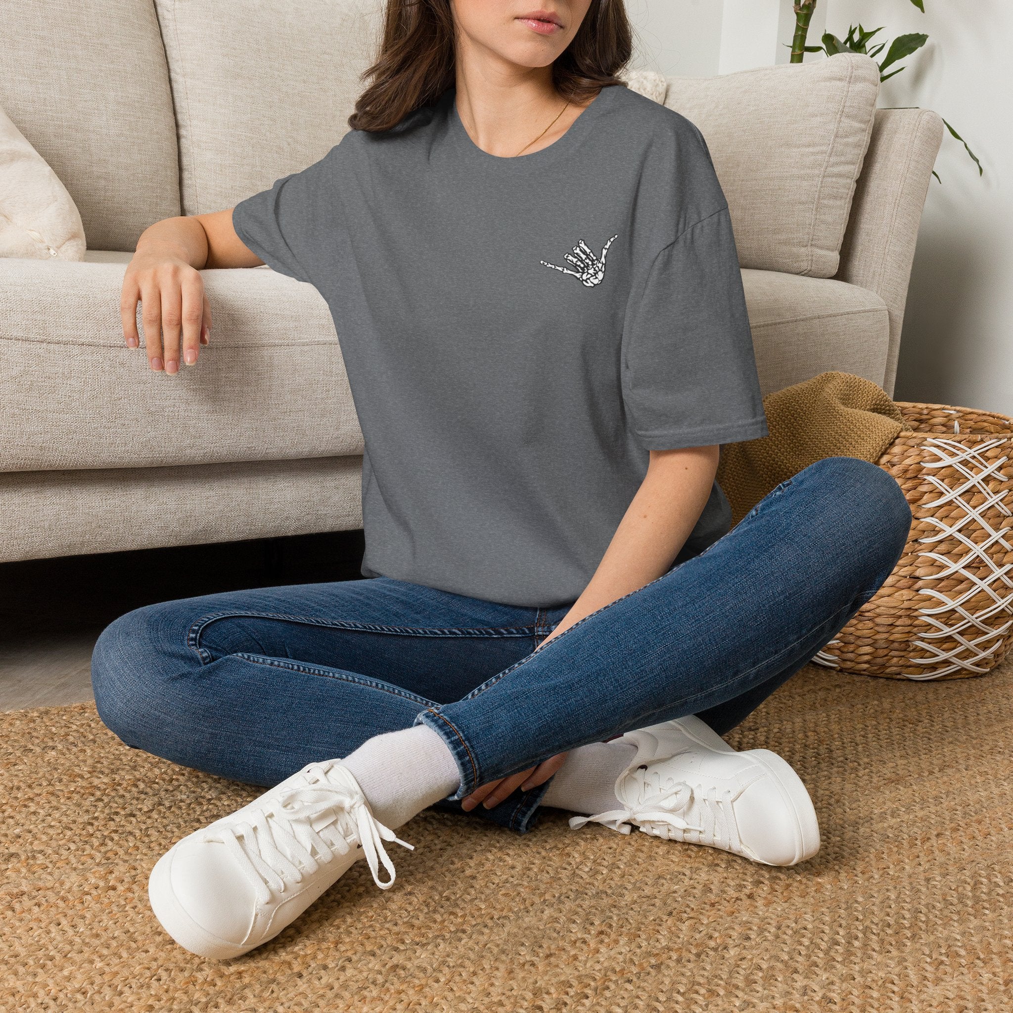 Shaka Skeleton Graphic T‑Shirt — Minimal Surf Hand Sign Tee