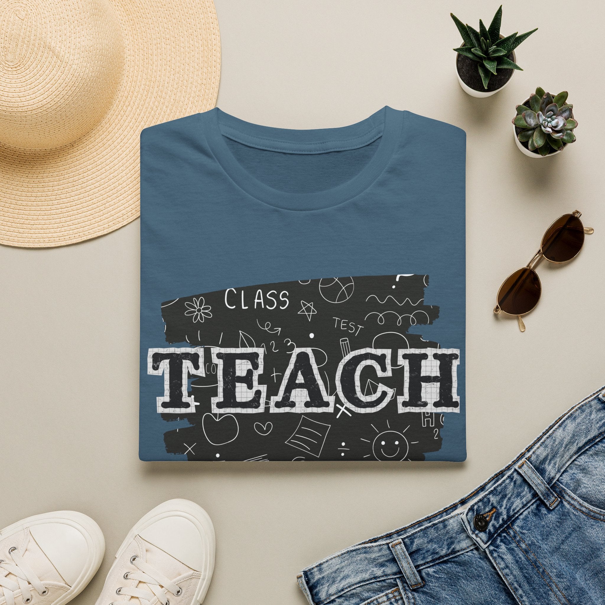 Teacher Chalkboard Graphic T‑Shirt — TEACH Typography Design