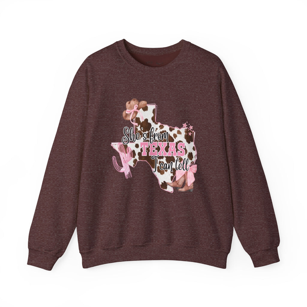 Texas Cowhide Pink Ribbon Sweatshirt - Showin' Texas Y'all Breast Cancer Awareness Crewneck