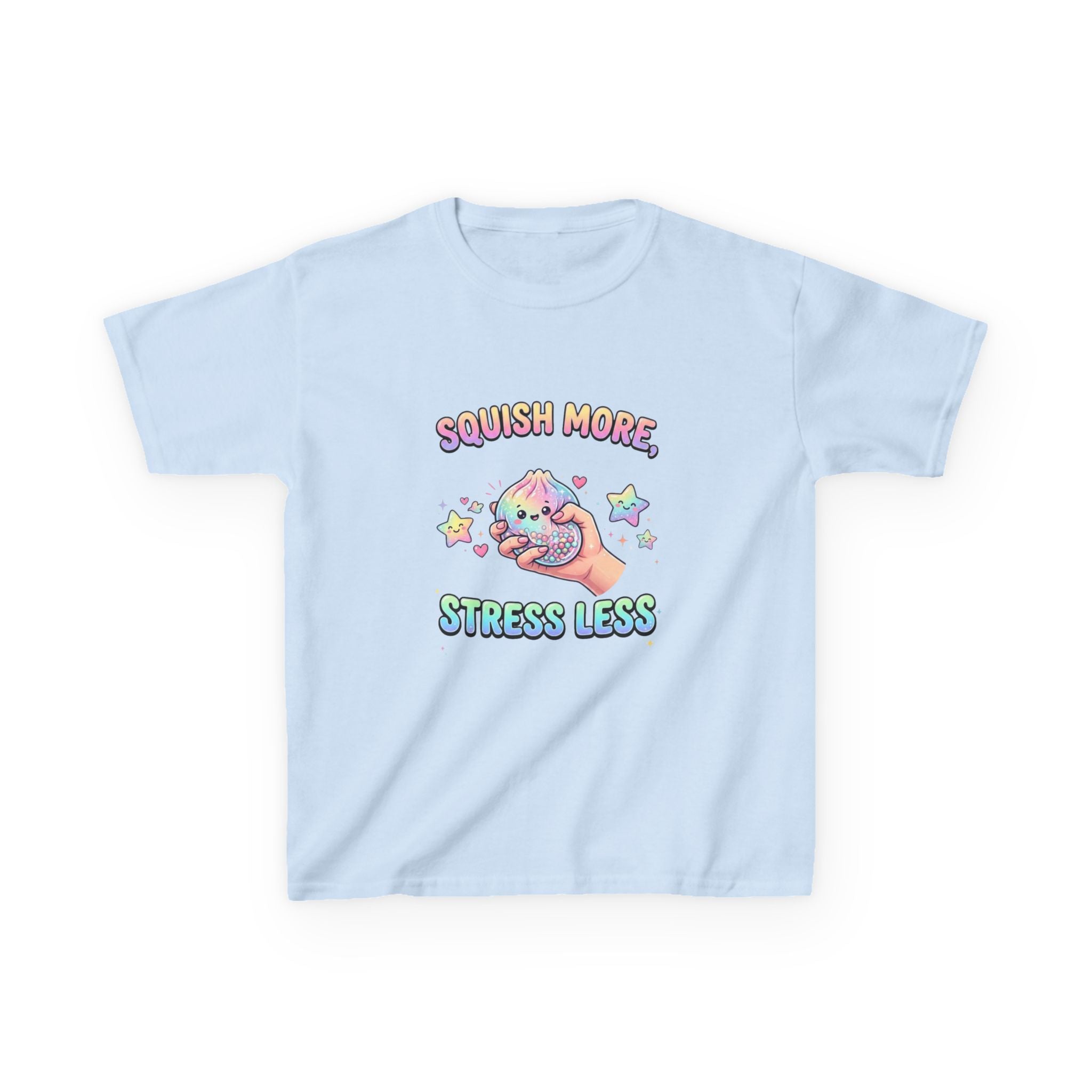Kids Tee — "Squish More, Stress Less" Cute Rainbow Squishy Stress-Relief Shirt