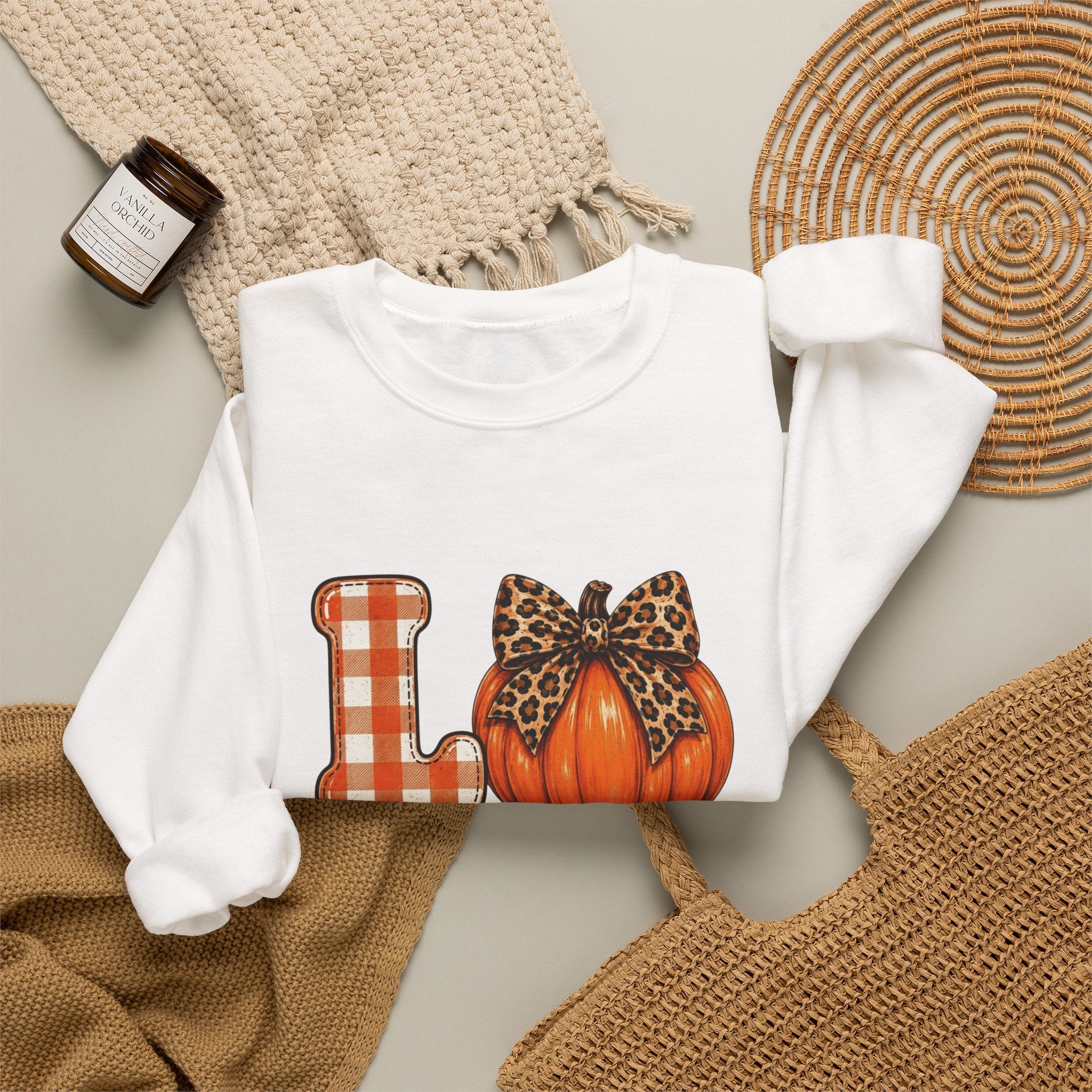 Pumpkin Love Crewneck Sweatshirt — Leopard & Plaid Fall Pullover