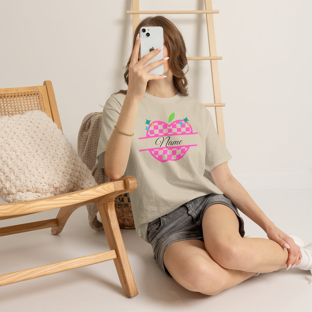 Customizable Checkerboard Apple Tee — Personalized Kids' Back-to-School Shirt