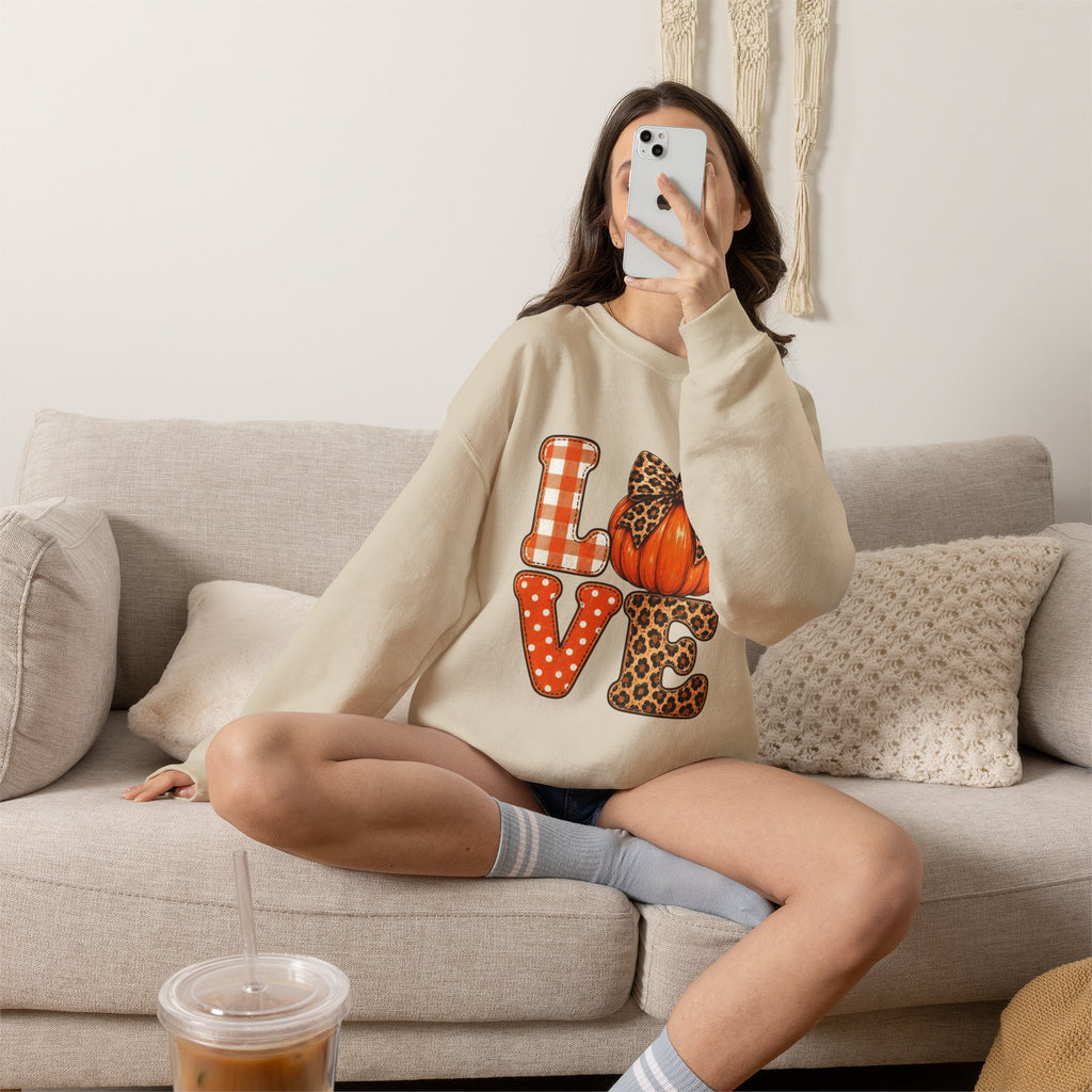 Pumpkin Love Crewneck Sweatshirt — Leopard & Plaid Fall Pullover