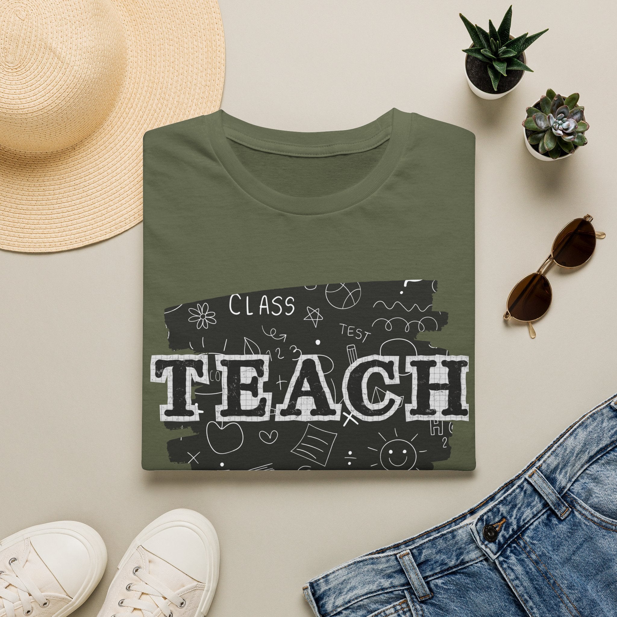 Teacher Chalkboard Graphic T‑Shirt — TEACH Typography Design