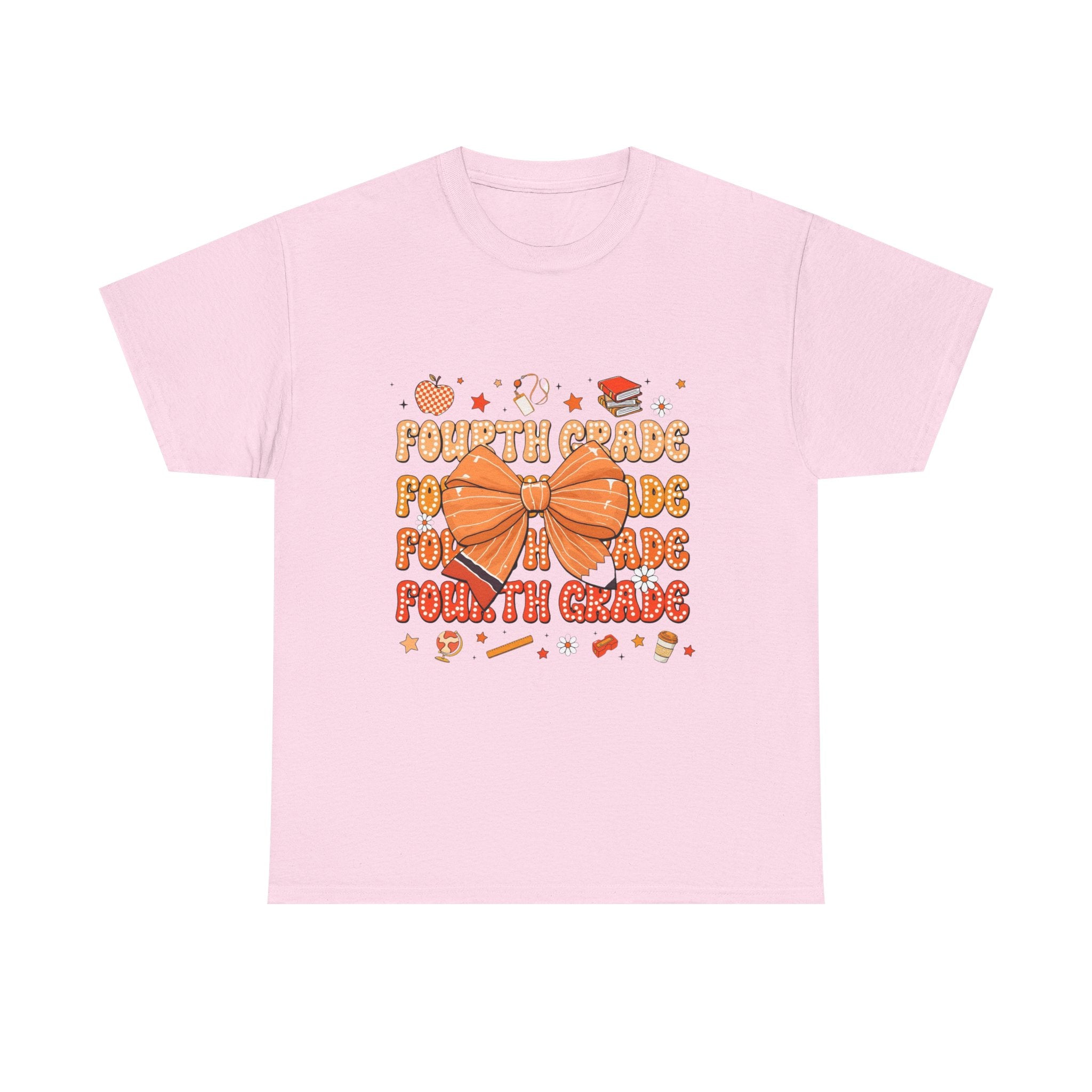 Fourth Grade Bow T-Shirt — Cute Orange School Teacher/Student Tee