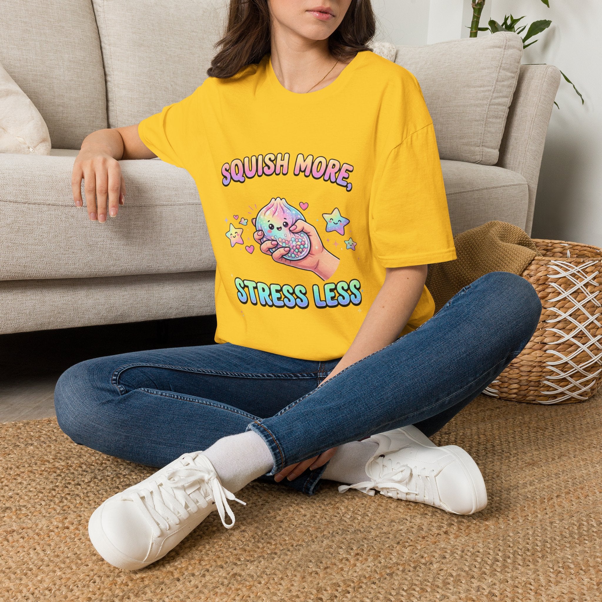 Squish More, Stress Less T-Shirt — Cute Rainbow Squishy Kawaii Tee