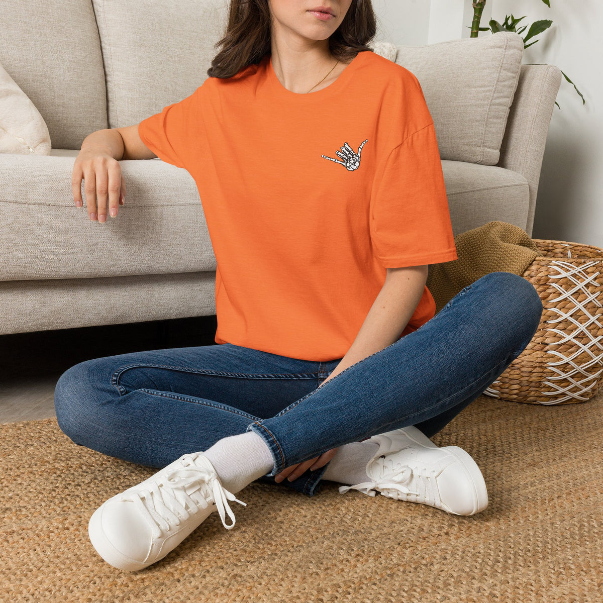 Shaka Skeleton Graphic T‑Shirt — Minimal Surf Hand Sign Tee