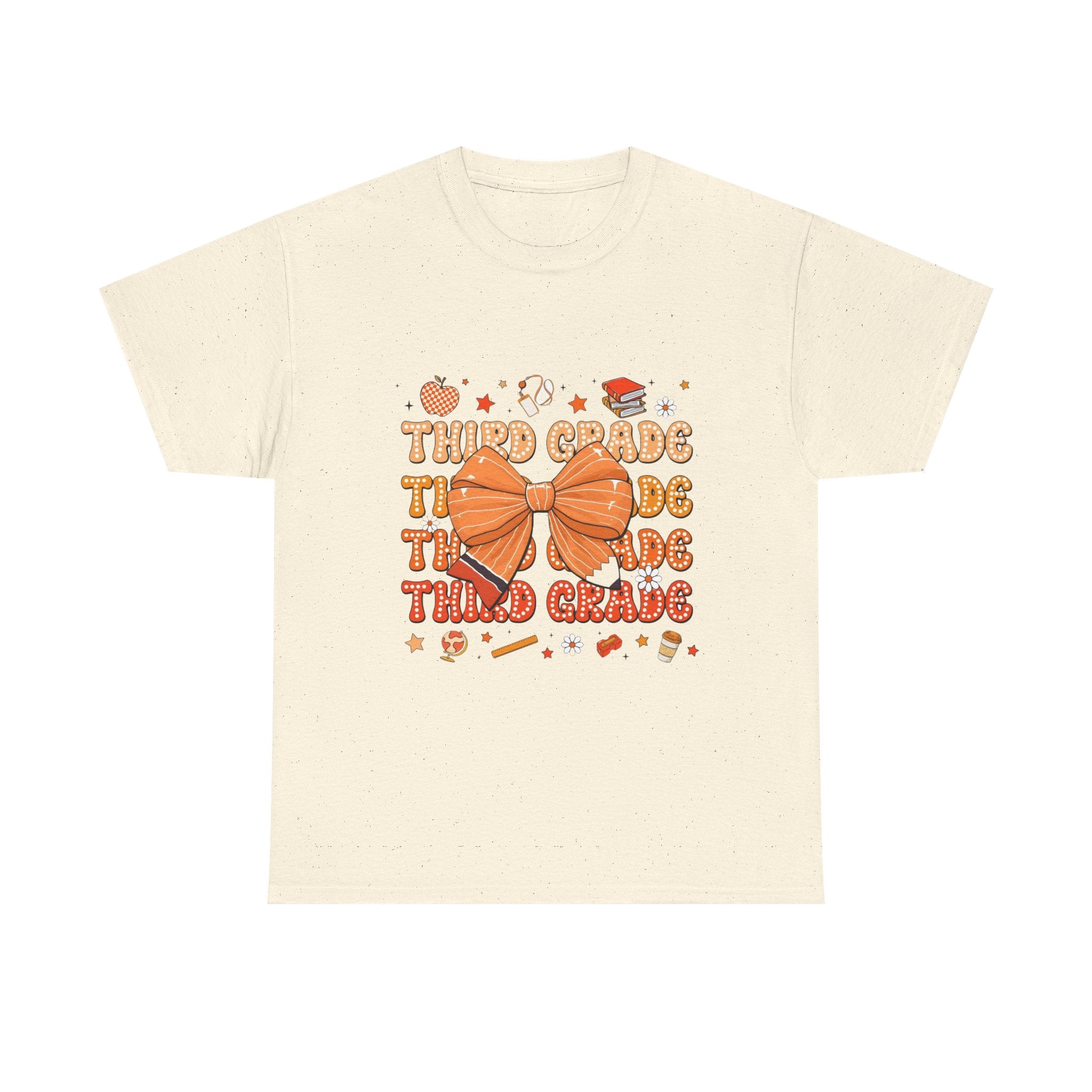 Third Grade Teacher Bow T‑Shirt — Cute Orange Back-to-School Tee