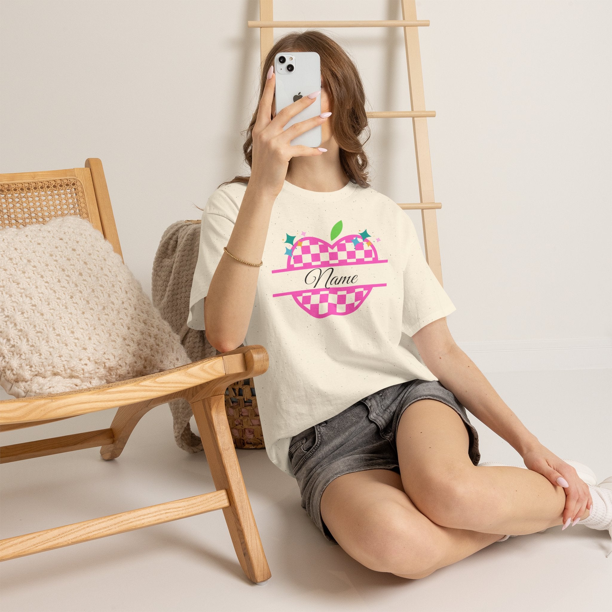 Customizable Checkerboard Apple Tee — Personalized Kids' Back-to-School Shirt