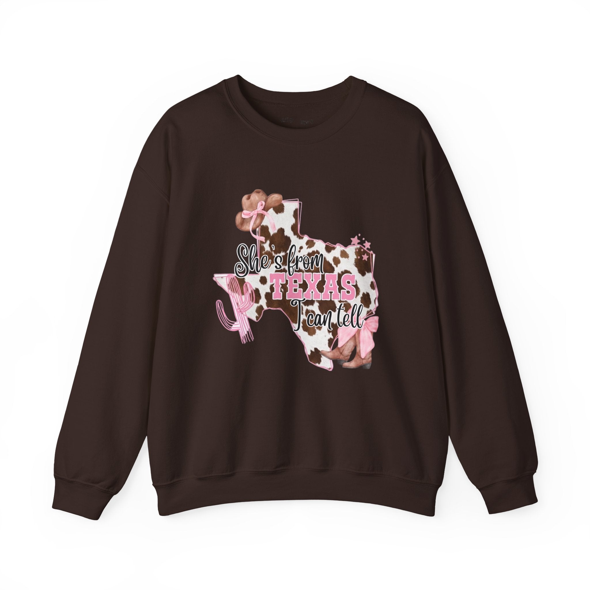 Texas Cowhide Pink Ribbon Sweatshirt - Showin' Texas Y'all Breast Cancer Awareness Crewneck
