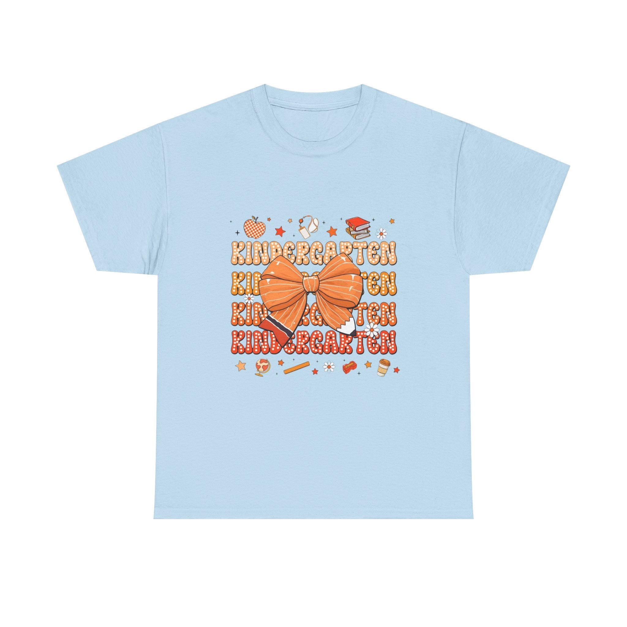 Kindergarten Teacher Bow T-Shirt – Cute Back-to-School Shirt with Orange Bow