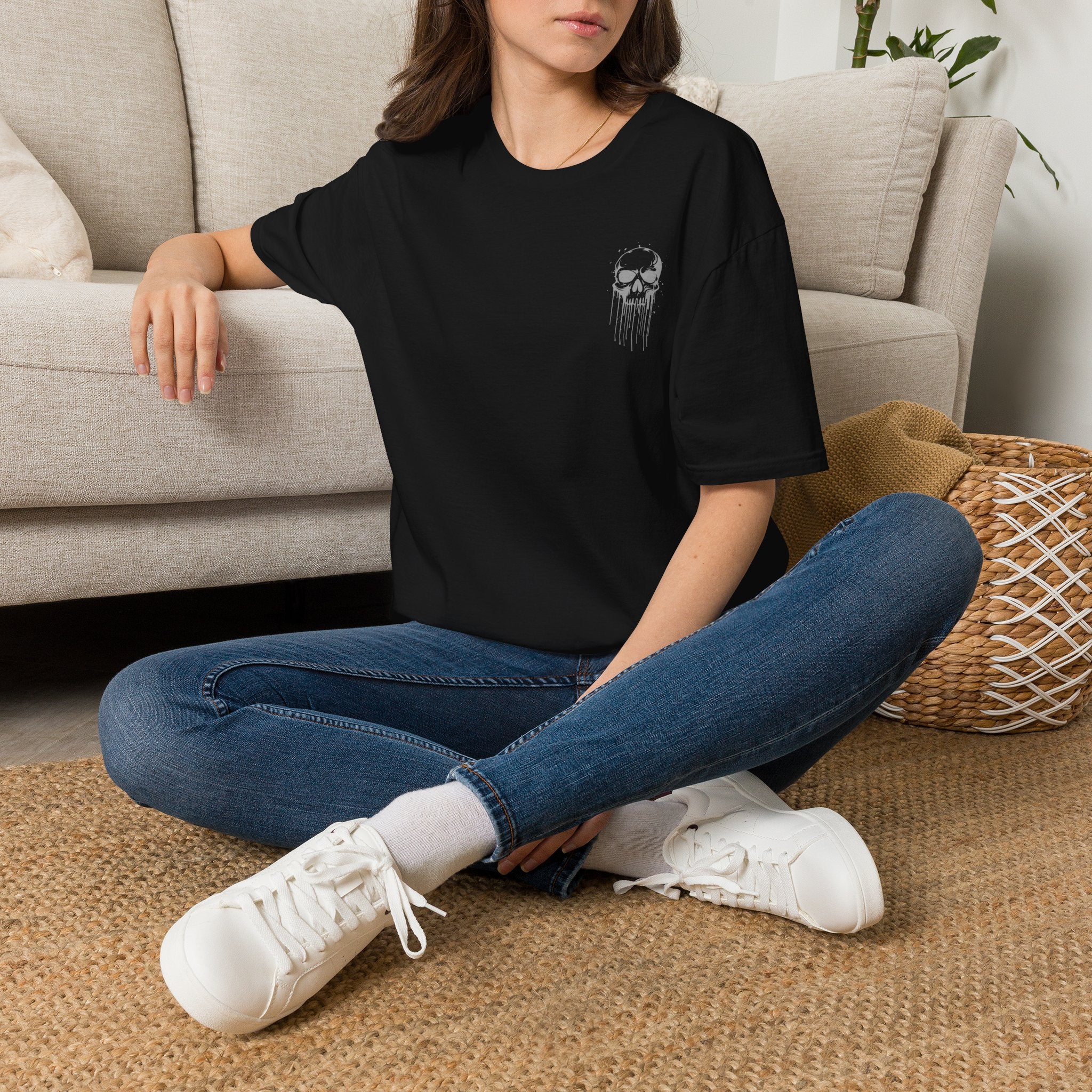 Skull Drip T-Shirt — Minimal Grunge Skull Chest Graphic