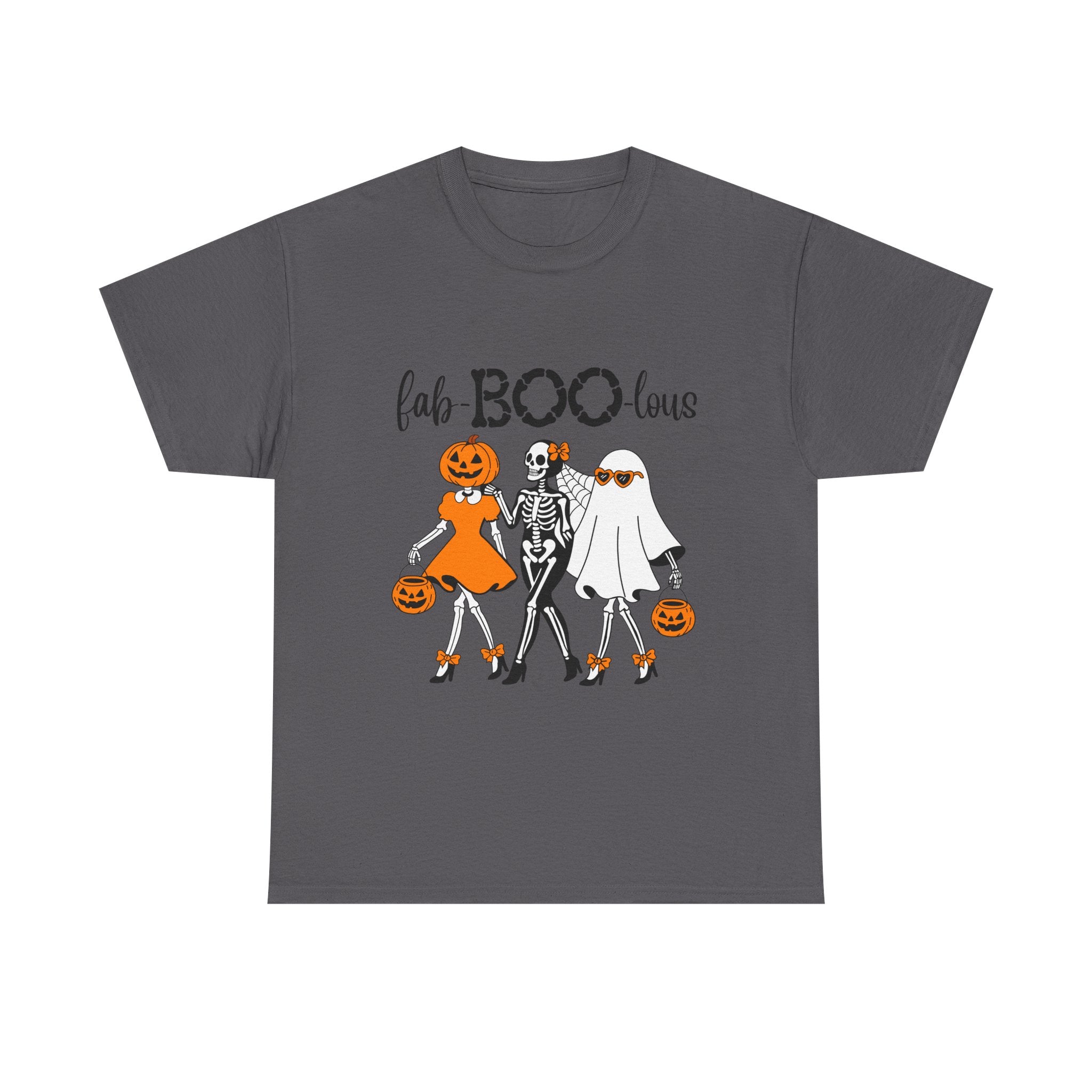 Fab-BOO-lous Halloween Tee — Cute Skeleton, Pumpkin & Ghost Trio Shirt
