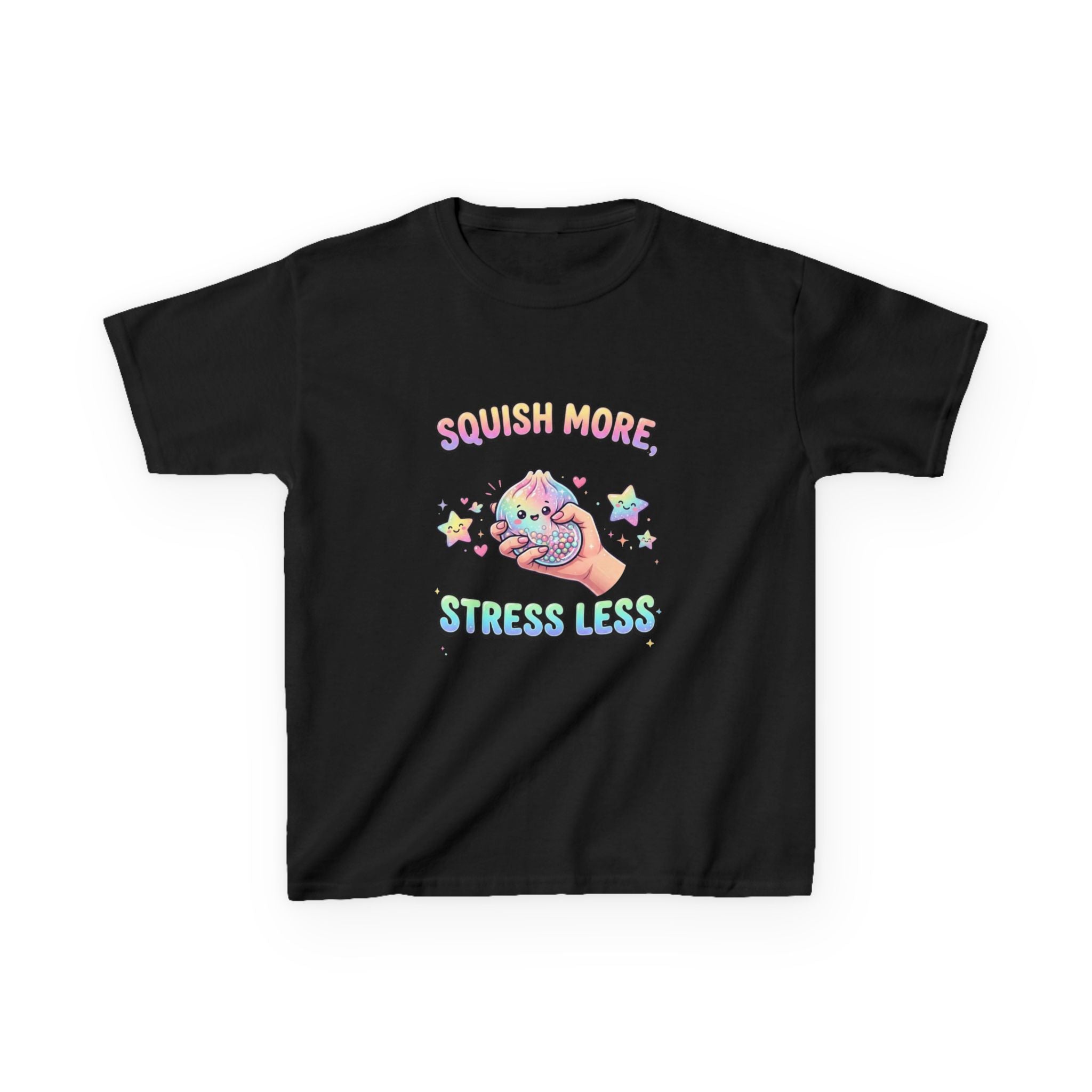 Kids Tee — "Squish More, Stress Less" Cute Rainbow Squishy Stress-Relief Shirt