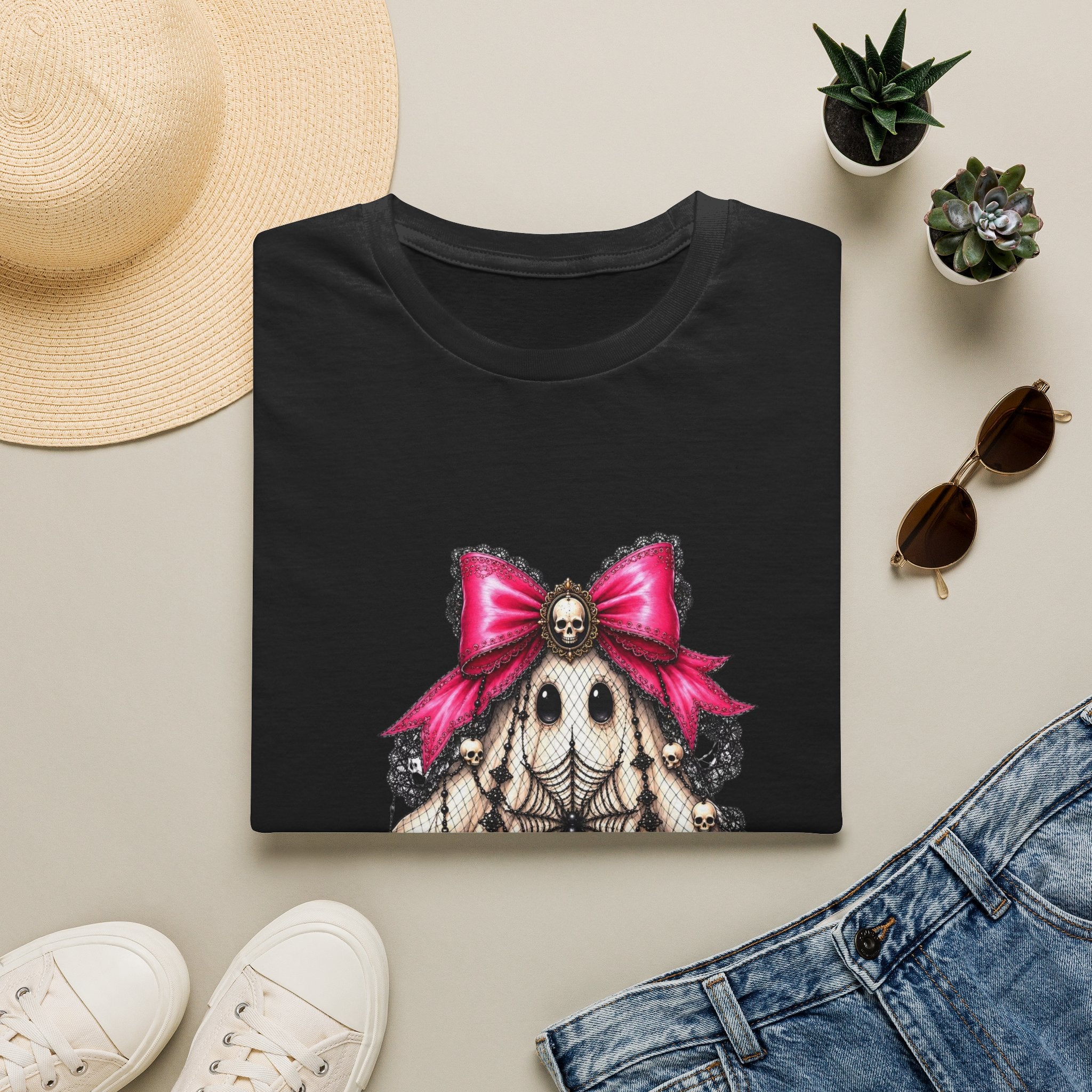 Skull Lace Bow T-Shirt — Gothic Cute Skeleton Graphic Tee