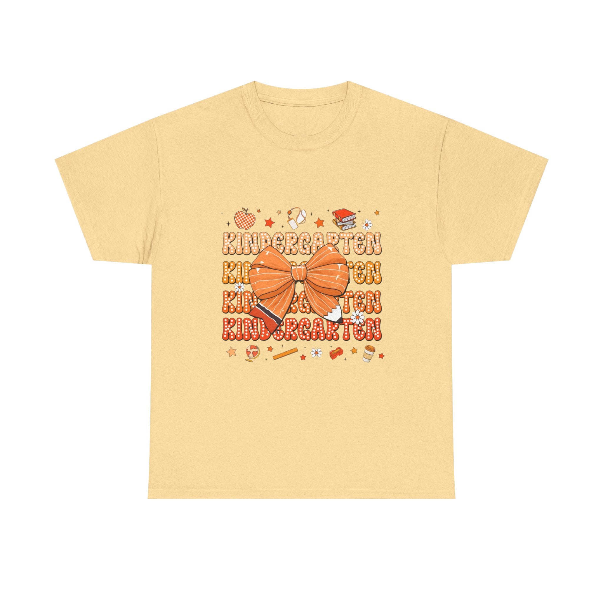 Kindergarten Teacher Bow T-Shirt – Cute Back-to-School Shirt with Orange Bow