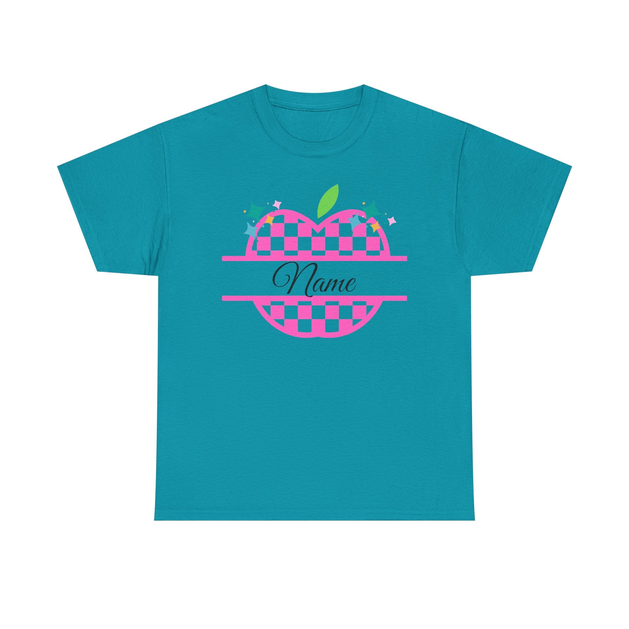 Customizable Checkerboard Apple Tee — Personalized Kids' Back-to-School Shirt