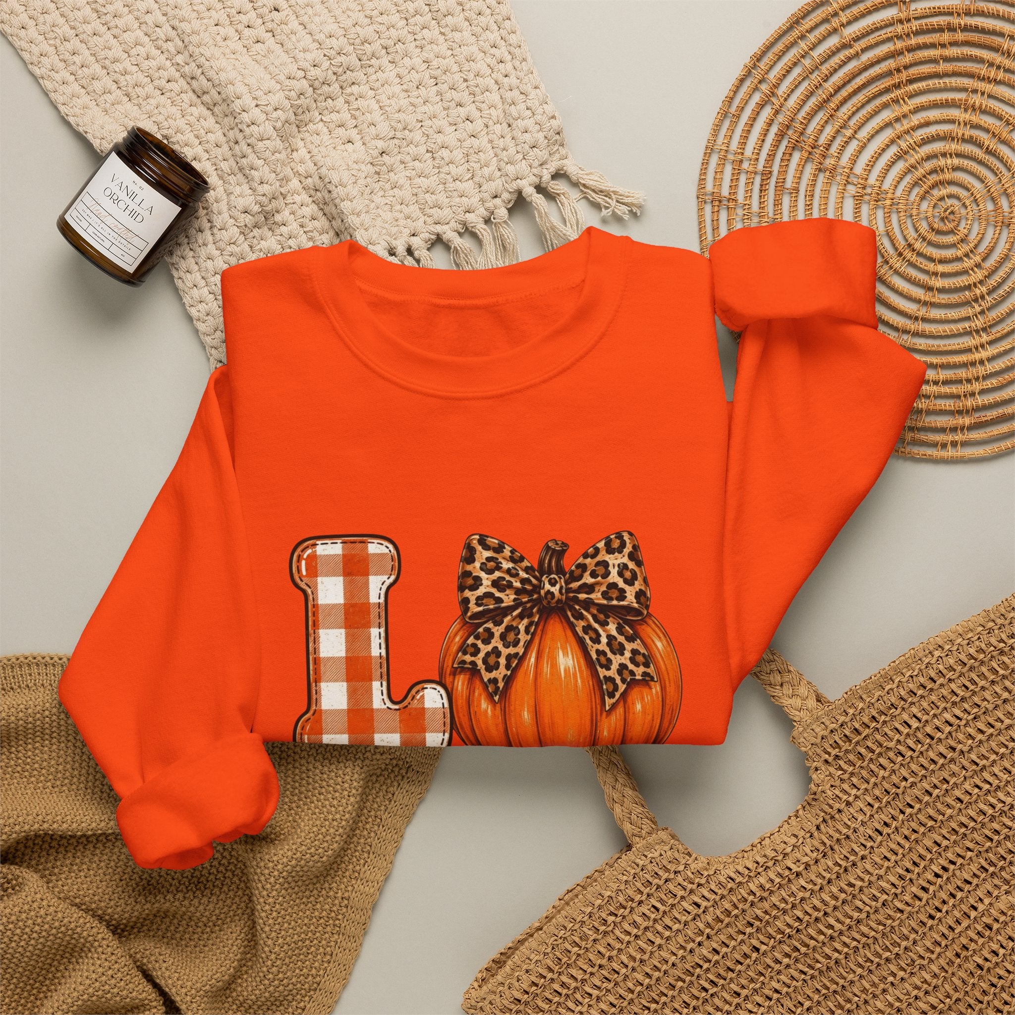 Pumpkin Love Crewneck Sweatshirt — Leopard & Plaid Fall Pullover