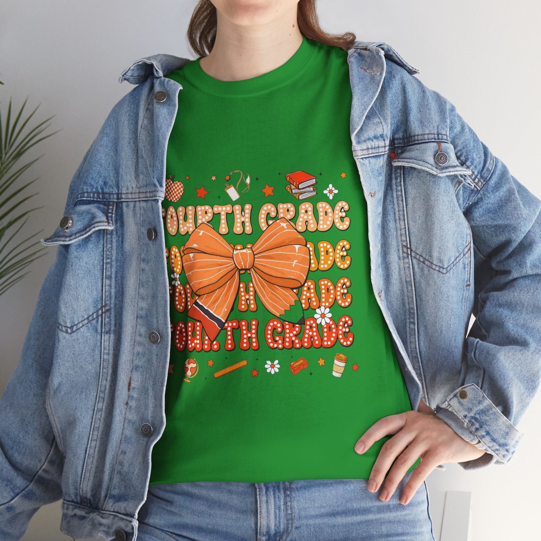 Fourth Grade Bow T-Shirt — Cute Orange School Teacher/Student Tee