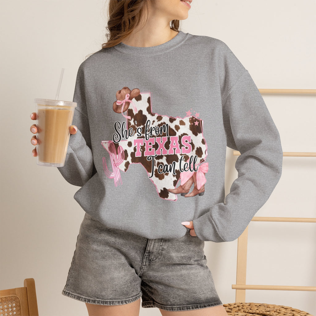 Texas Cowhide Pink Ribbon Sweatshirt - Showin' Texas Y'all Breast Cancer Awareness Crewneck