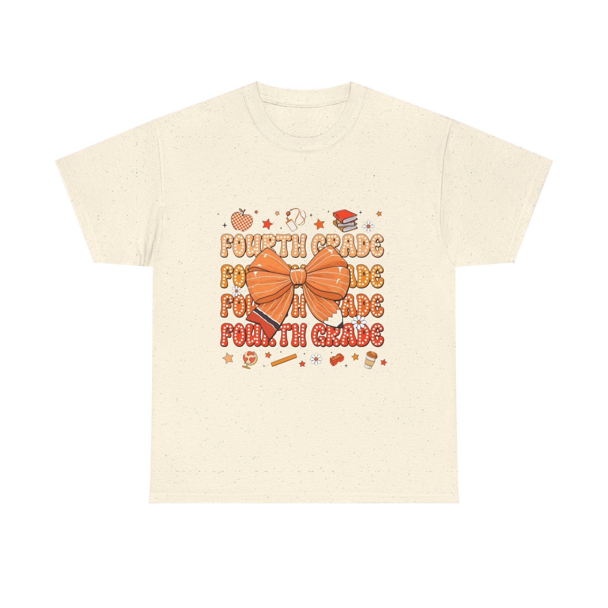 Fourth Grade Bow T-Shirt — Cute Orange School Teacher/Student Tee