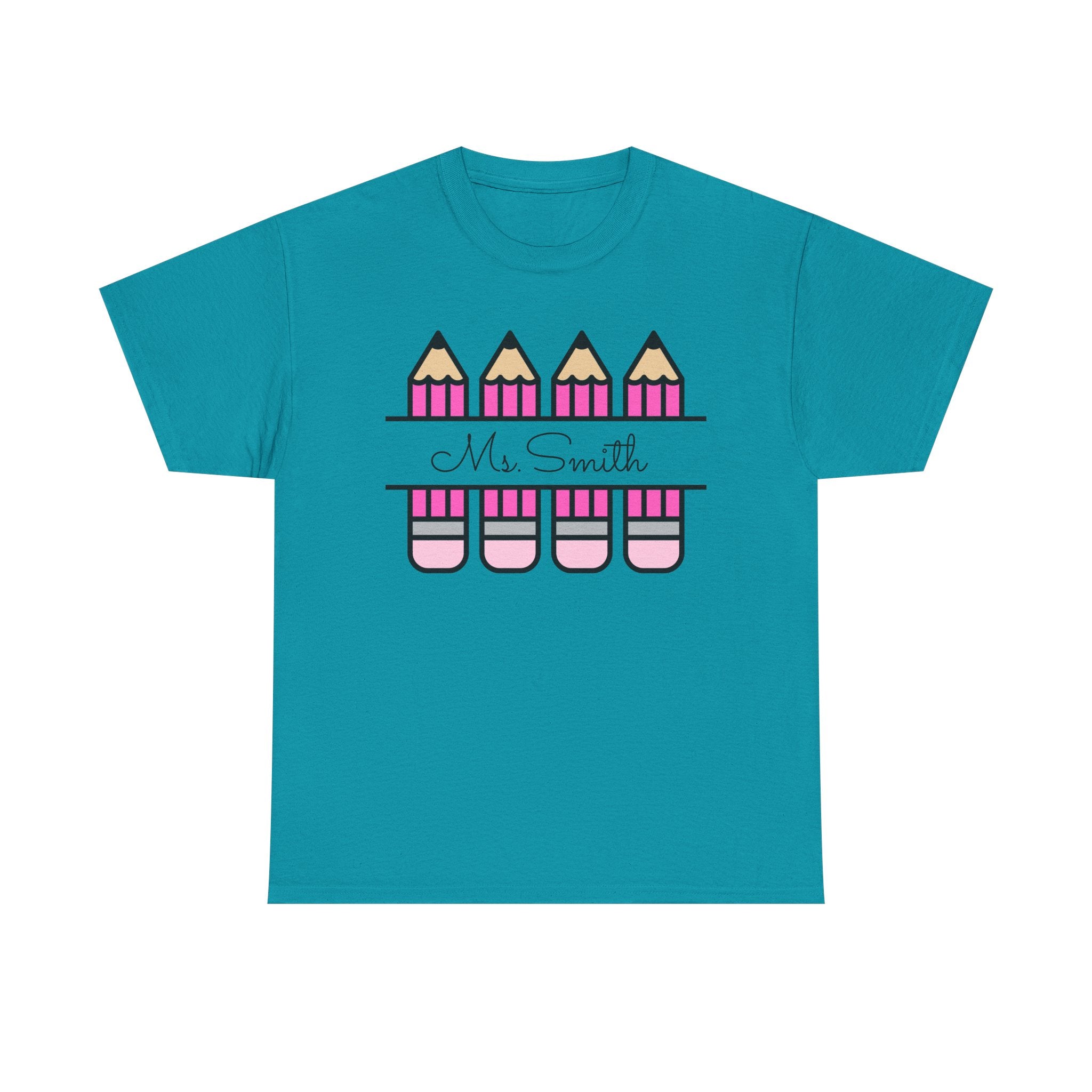 Pink Pencil Name Teacher Tee | Personalized Classroom Shirt