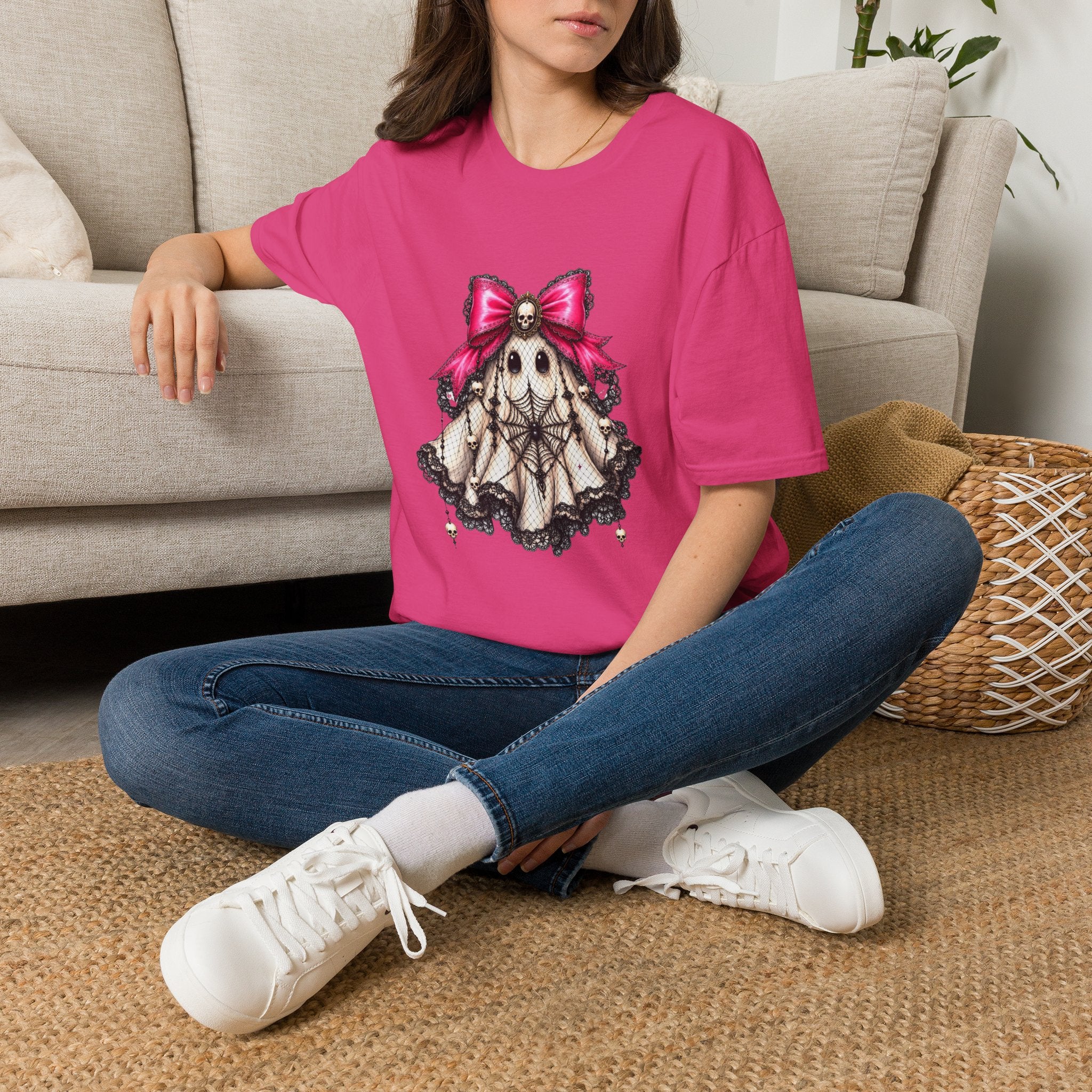 Skull Lace Bow T-Shirt — Gothic Cute Skeleton Graphic Tee