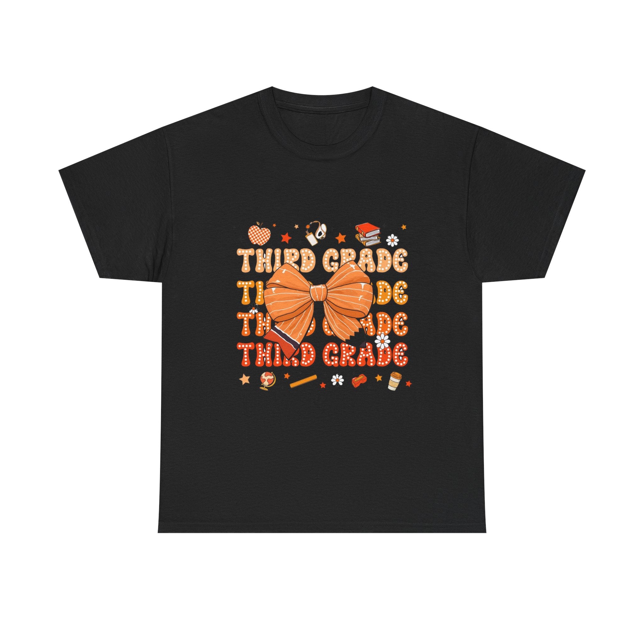 Third Grade Teacher Bow T‑Shirt — Cute Orange Back-to-School Tee