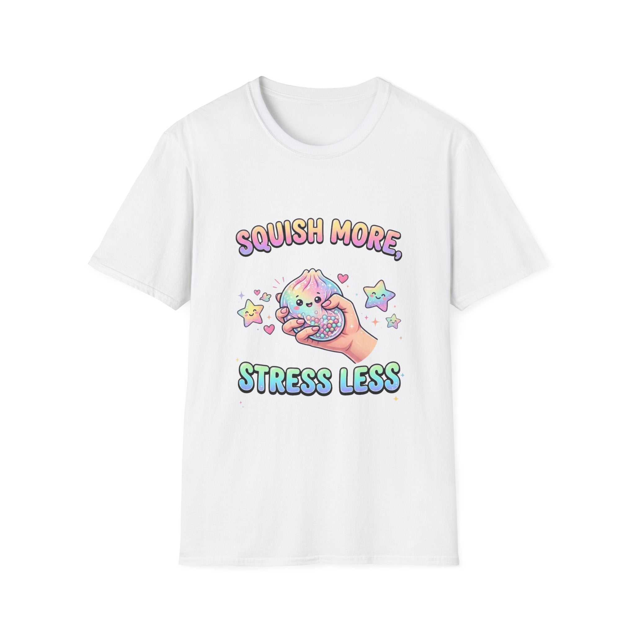 Squish More, Stress Less T-Shirt — Cute Rainbow Squishy Kawaii Tee