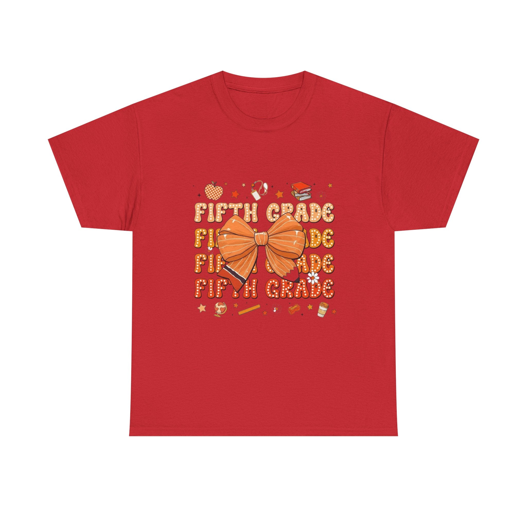 Fifth Grade Bow T-Shirt — Cute Orange School Graduation Tee for Kids