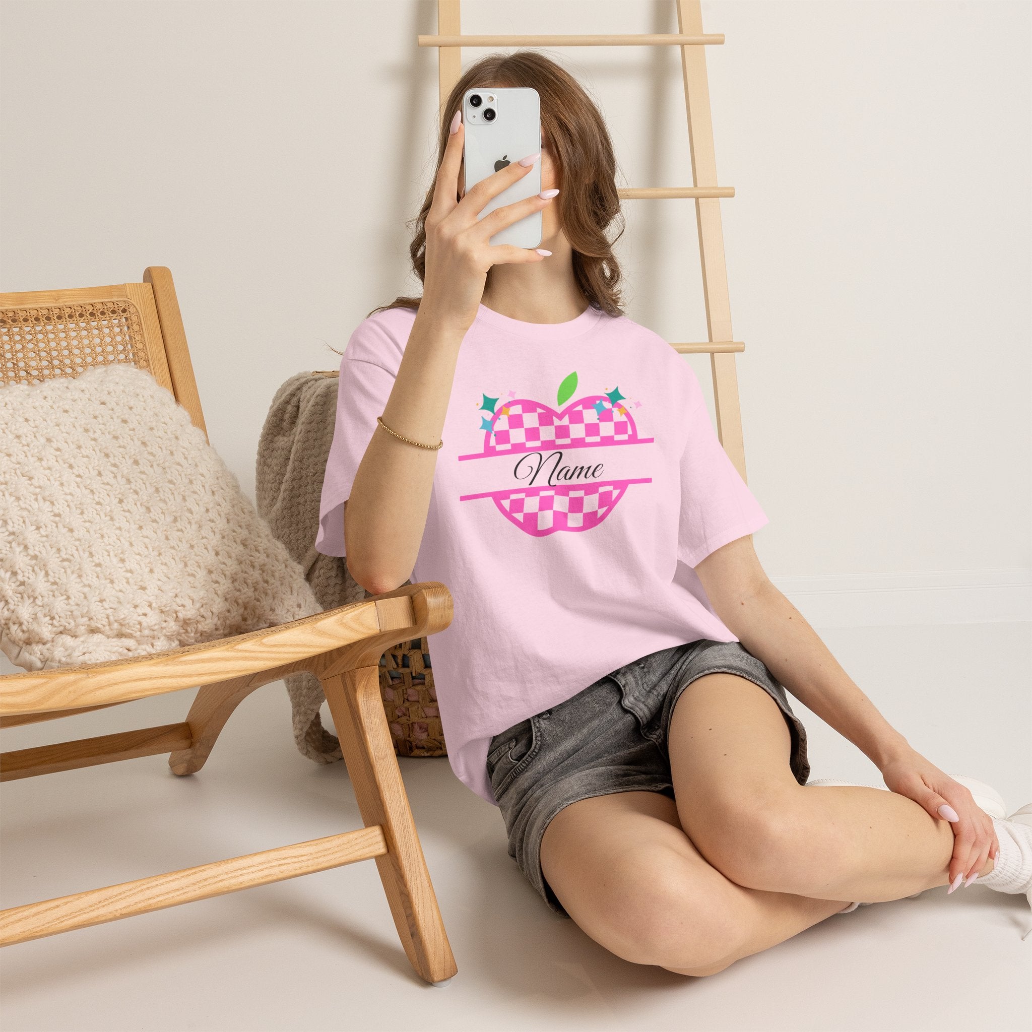 Customizable Checkerboard Apple Tee — Personalized Kids' Back-to-School Shirt