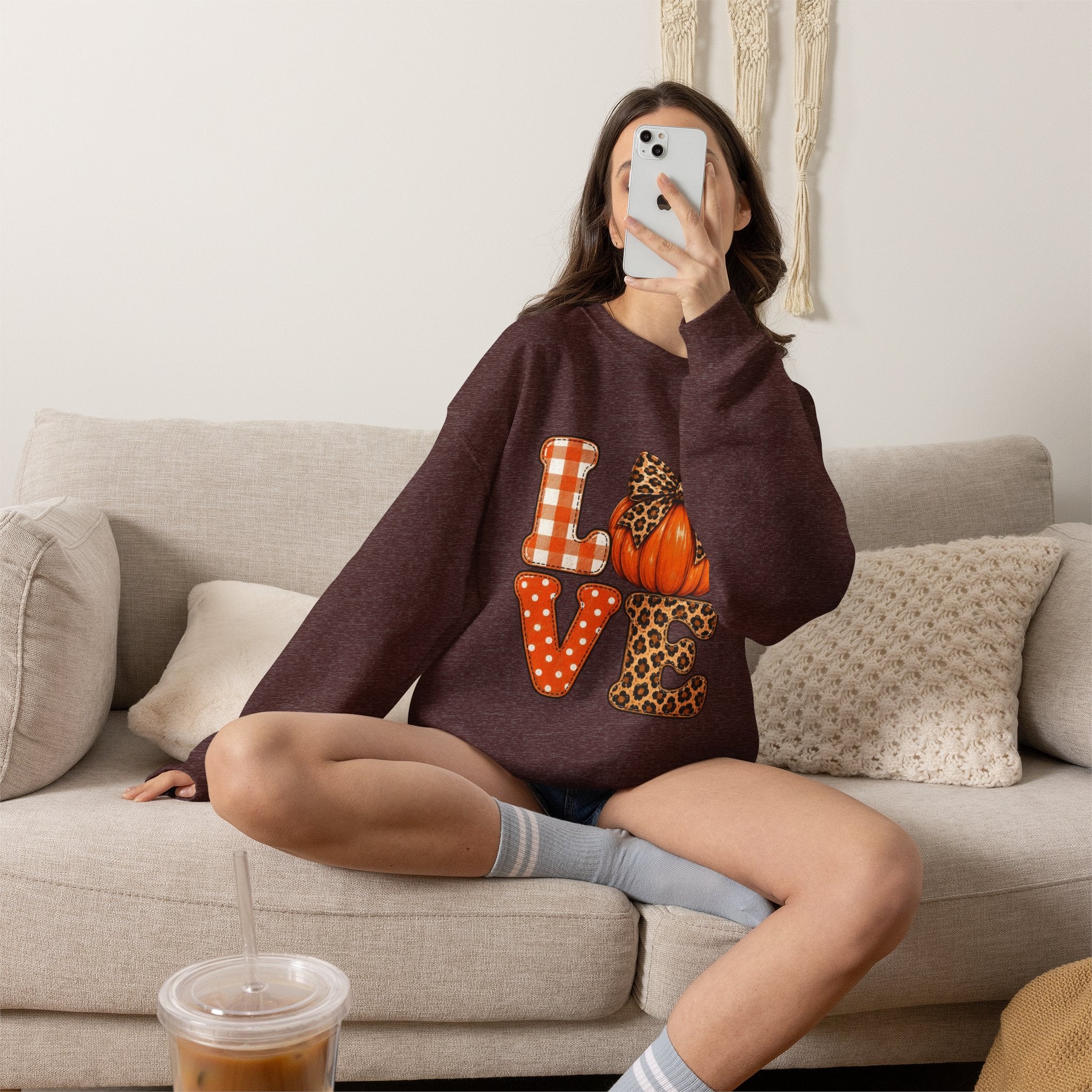 Pumpkin Love Crewneck Sweatshirt — Leopard & Plaid Fall Pullover