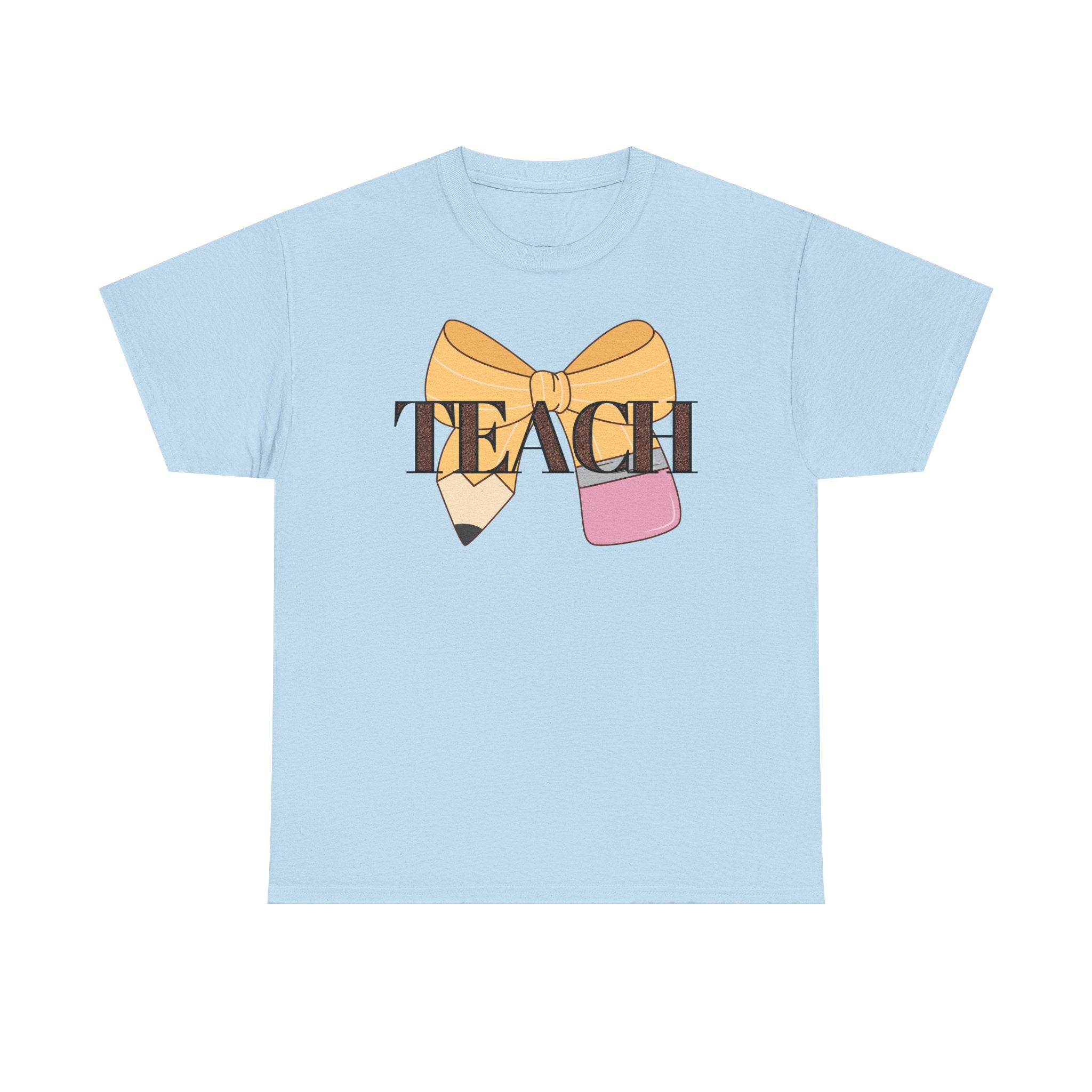 Teacher Pencil Bow T‑Shirt — TEACH Graphic Tee for Educators