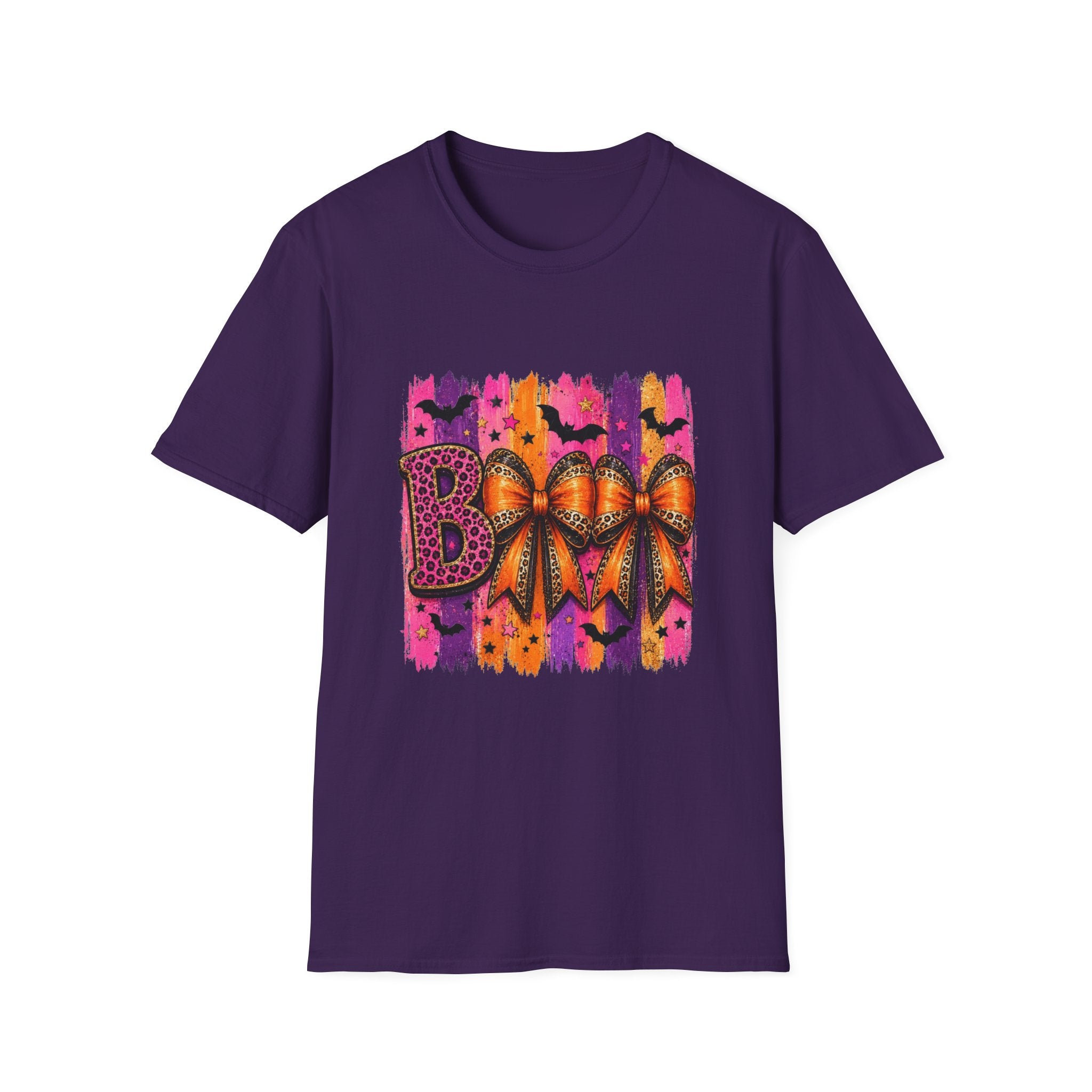Halloween Bow T-Shirt — 'Boo' Graphic with Leopard & Bat Design