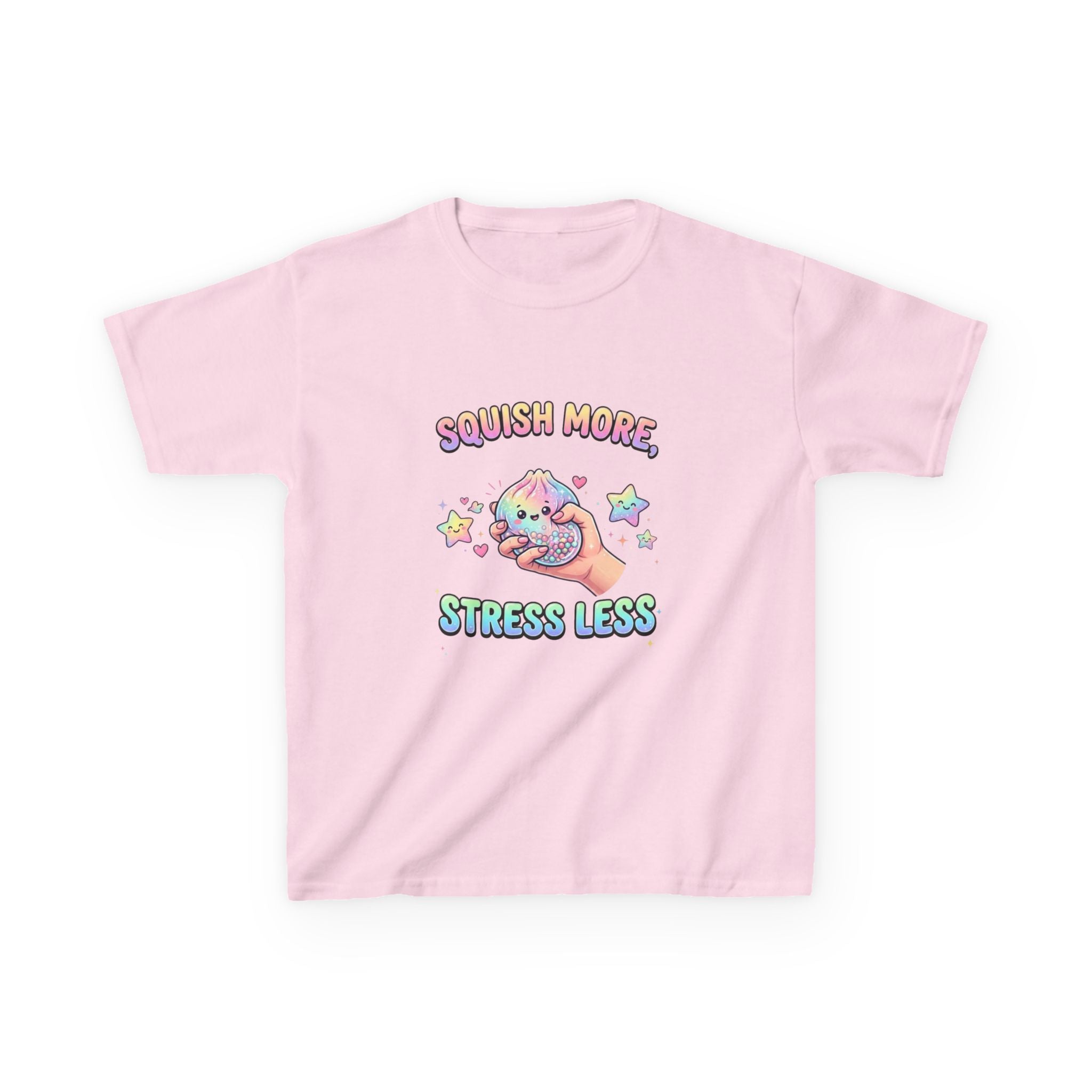Kids Tee — "Squish More, Stress Less" Cute Rainbow Squishy Stress-Relief Shirt