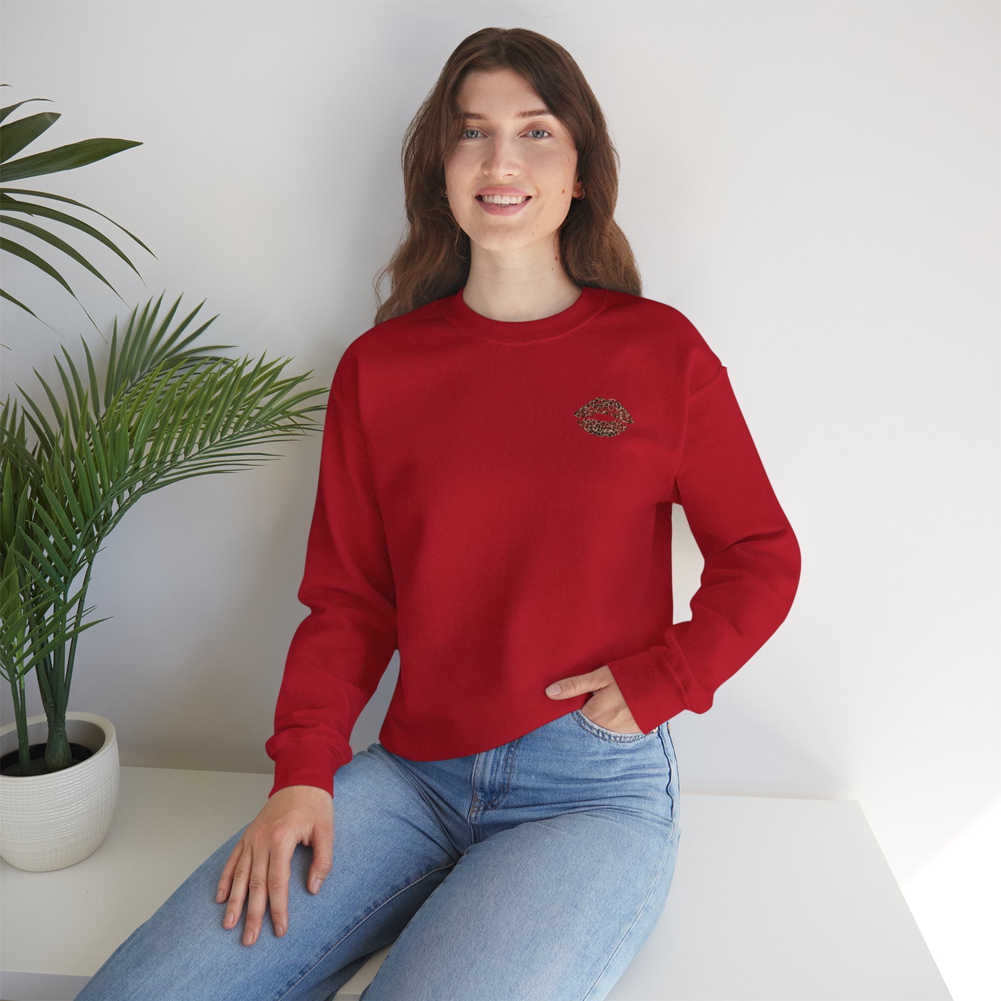 Kiss Graphic Sweatshirt — "I Have a Heart But This Mouth" Lip Print Crewneck