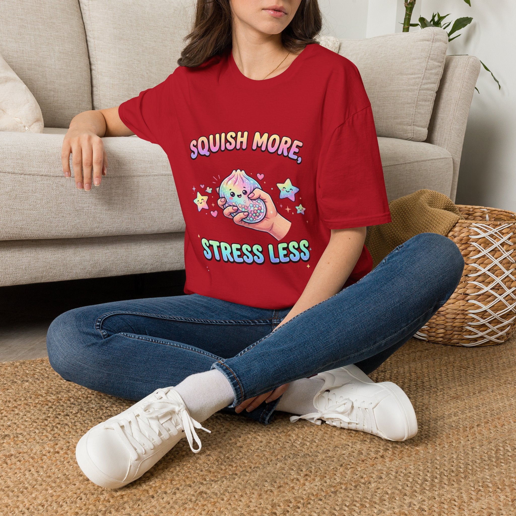 Squish More, Stress Less T-Shirt — Cute Rainbow Squishy Kawaii Tee