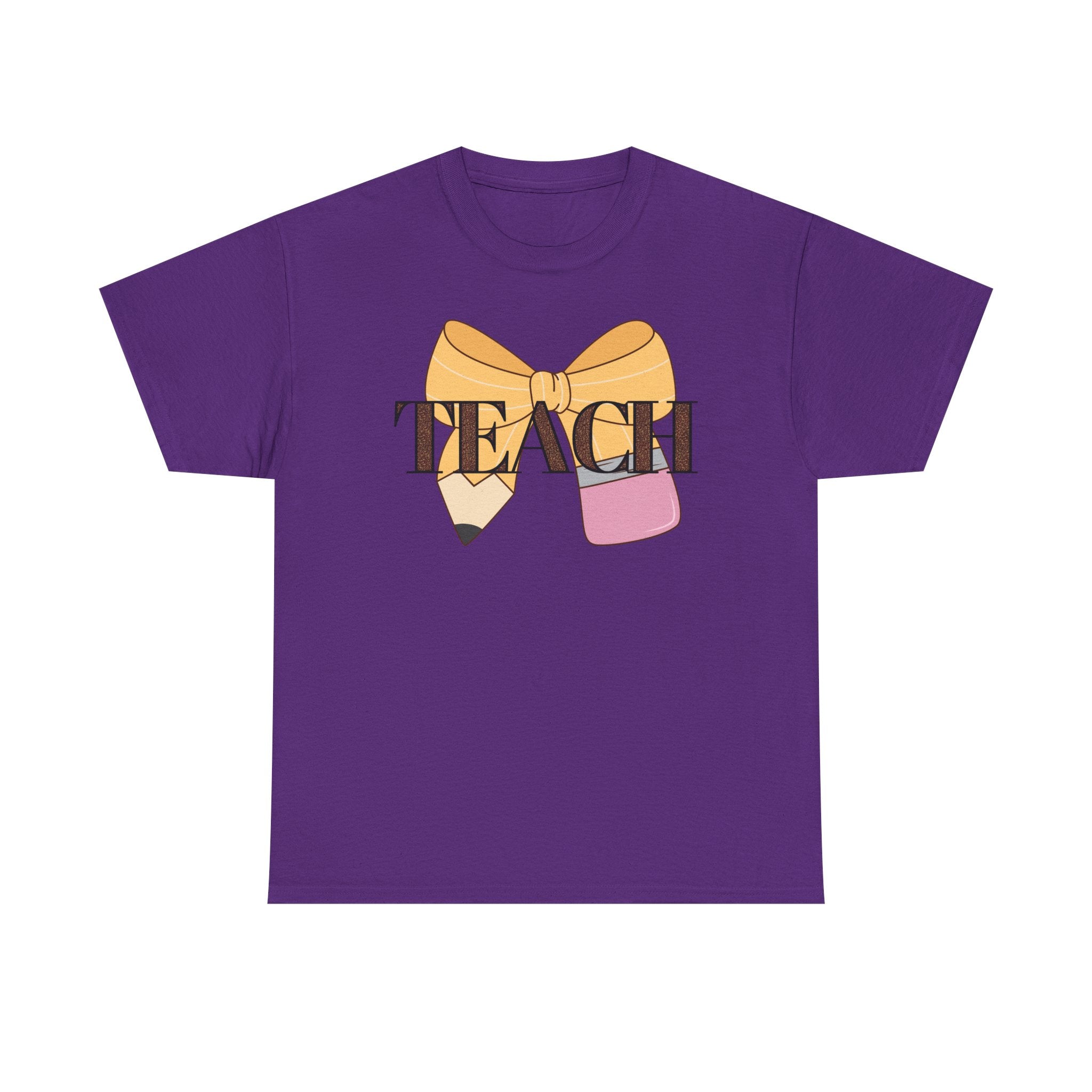 Teacher Pencil Bow T‑Shirt — TEACH Graphic Tee for Educators
