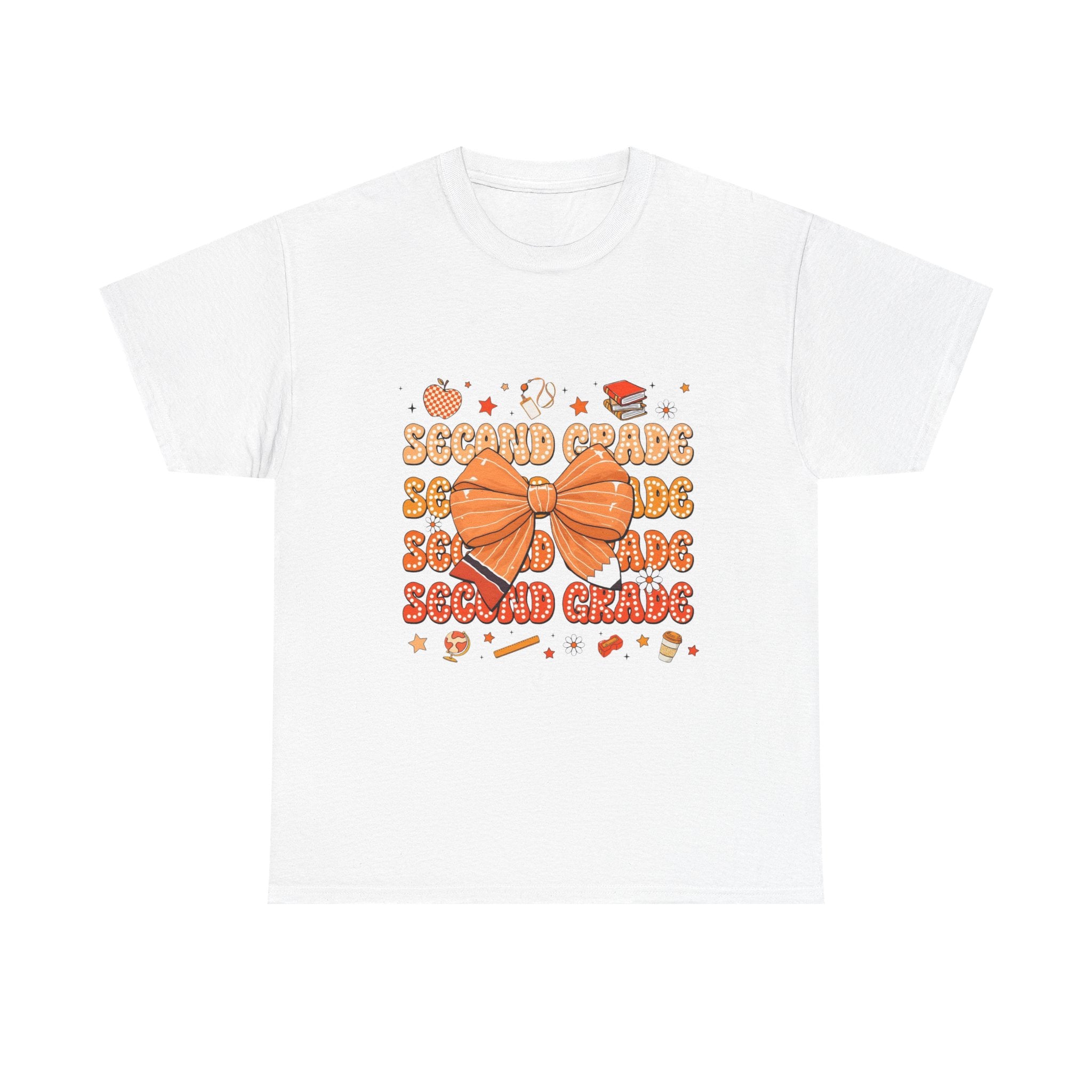 Second Grade Bow T-Shirt - Cute Orange School Teacher Kid Back to School Tee