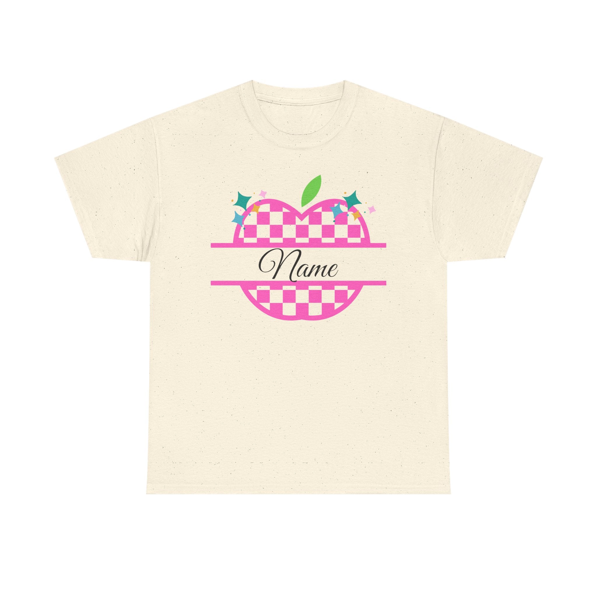Customizable Checkerboard Apple Tee — Personalized Kids' Back-to-School Shirt