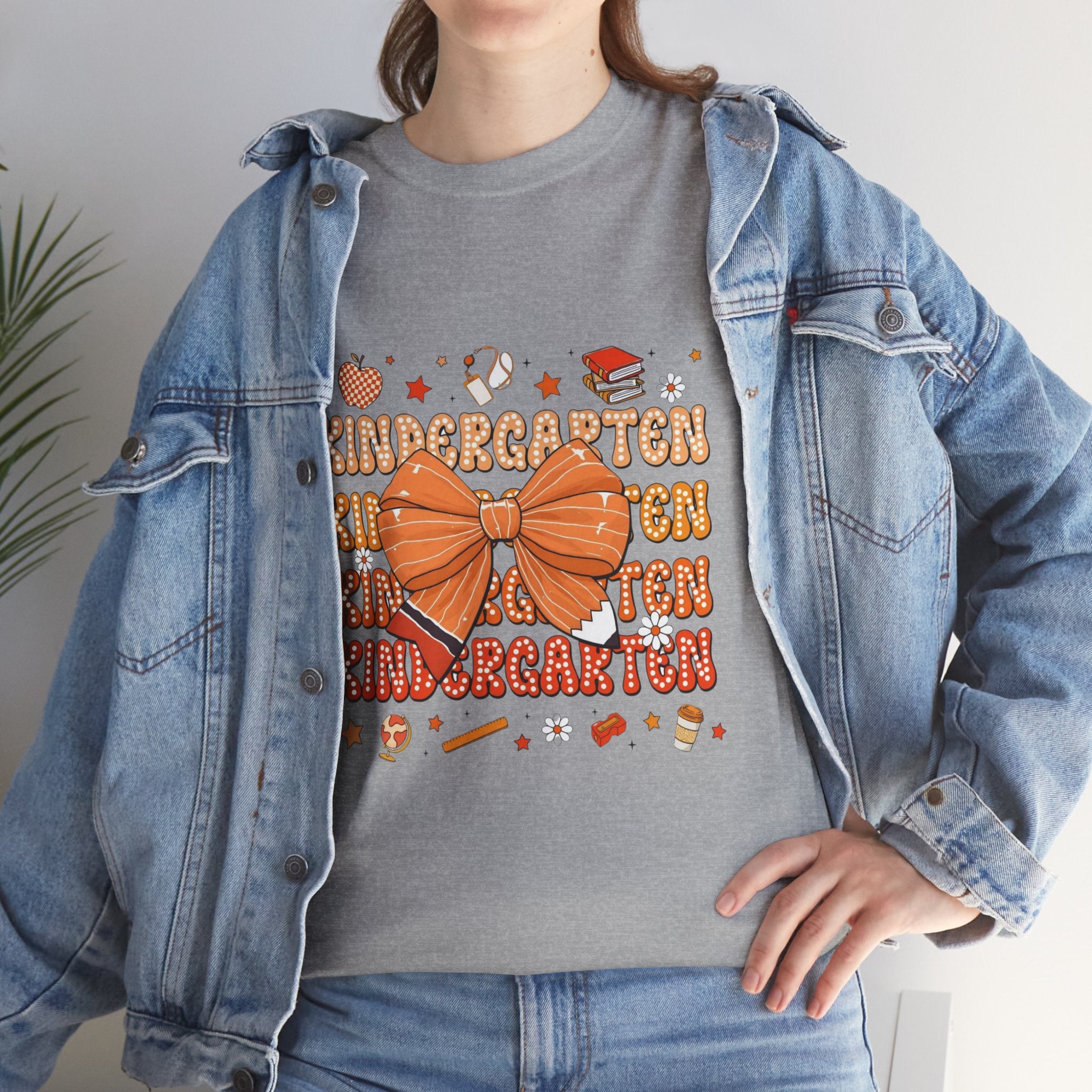 Kindergarten Teacher Bow T-Shirt – Cute Back-to-School Shirt with Orange Bow