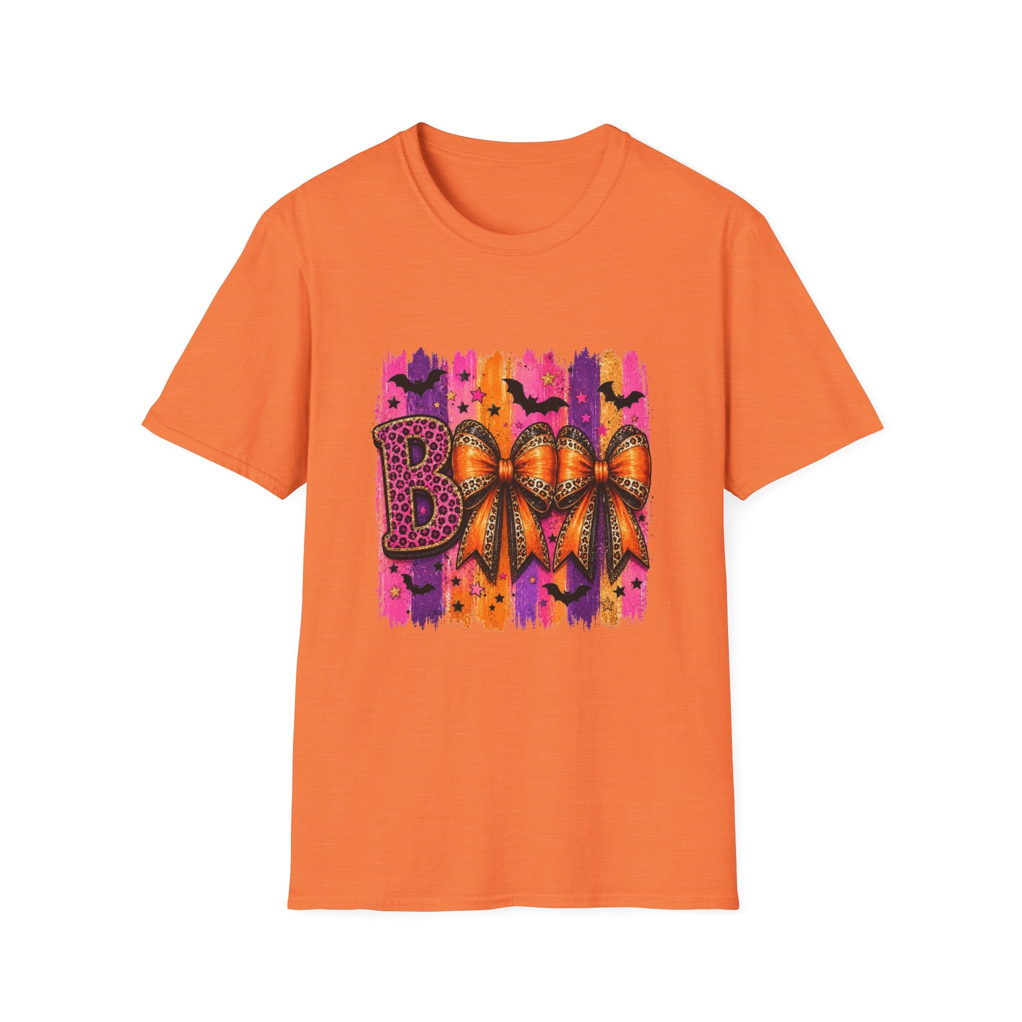 Halloween Bow T-Shirt — 'Boo' Graphic with Leopard & Bat Design