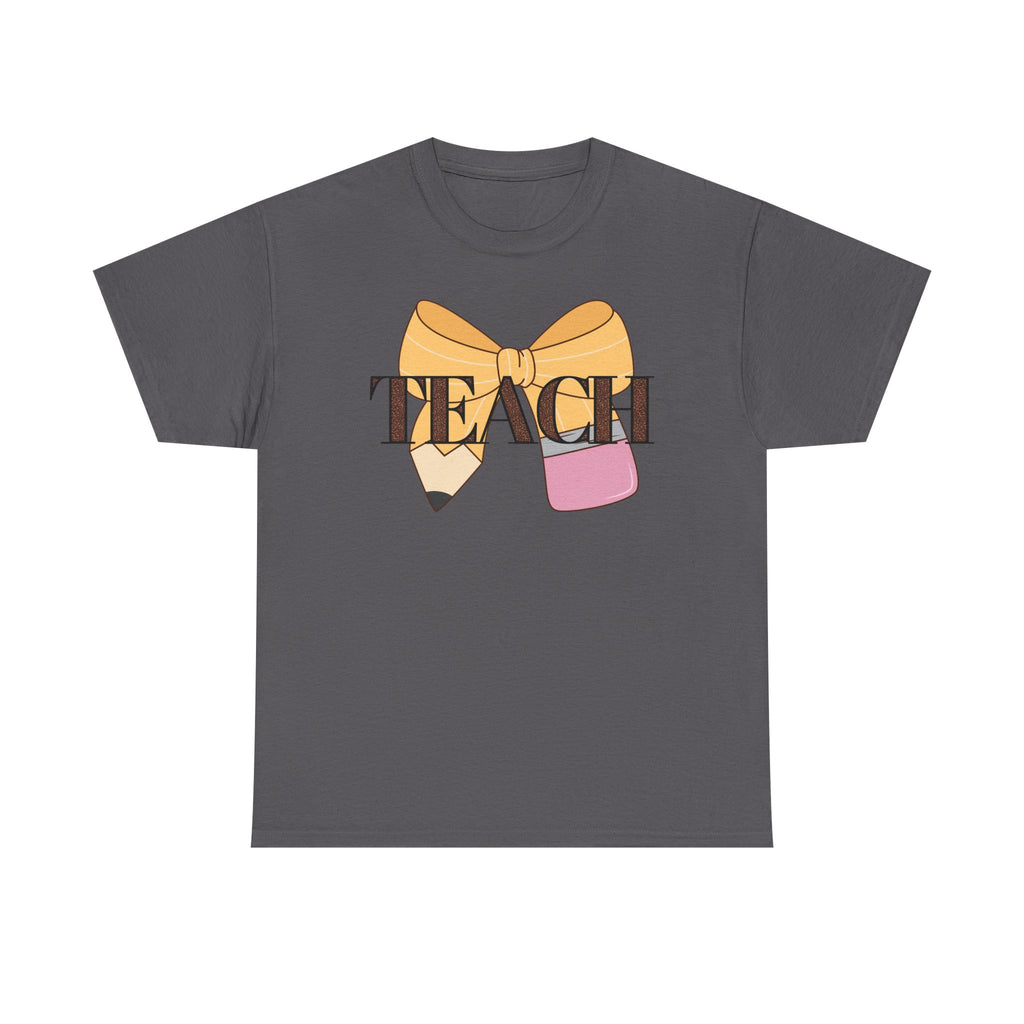 Teacher Pencil Bow T‑Shirt — TEACH Graphic Tee for Educators