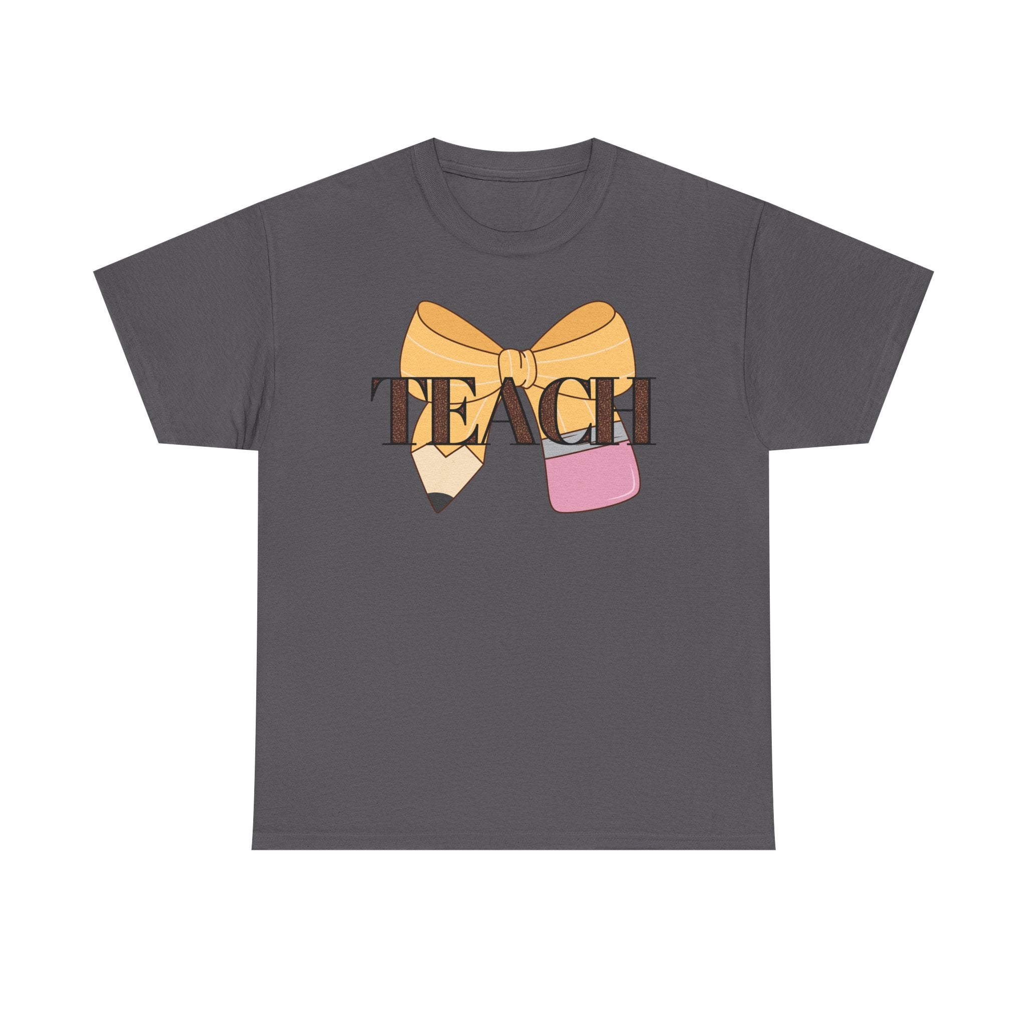 Teacher Pencil Bow T‑Shirt — TEACH Graphic Tee for Educators