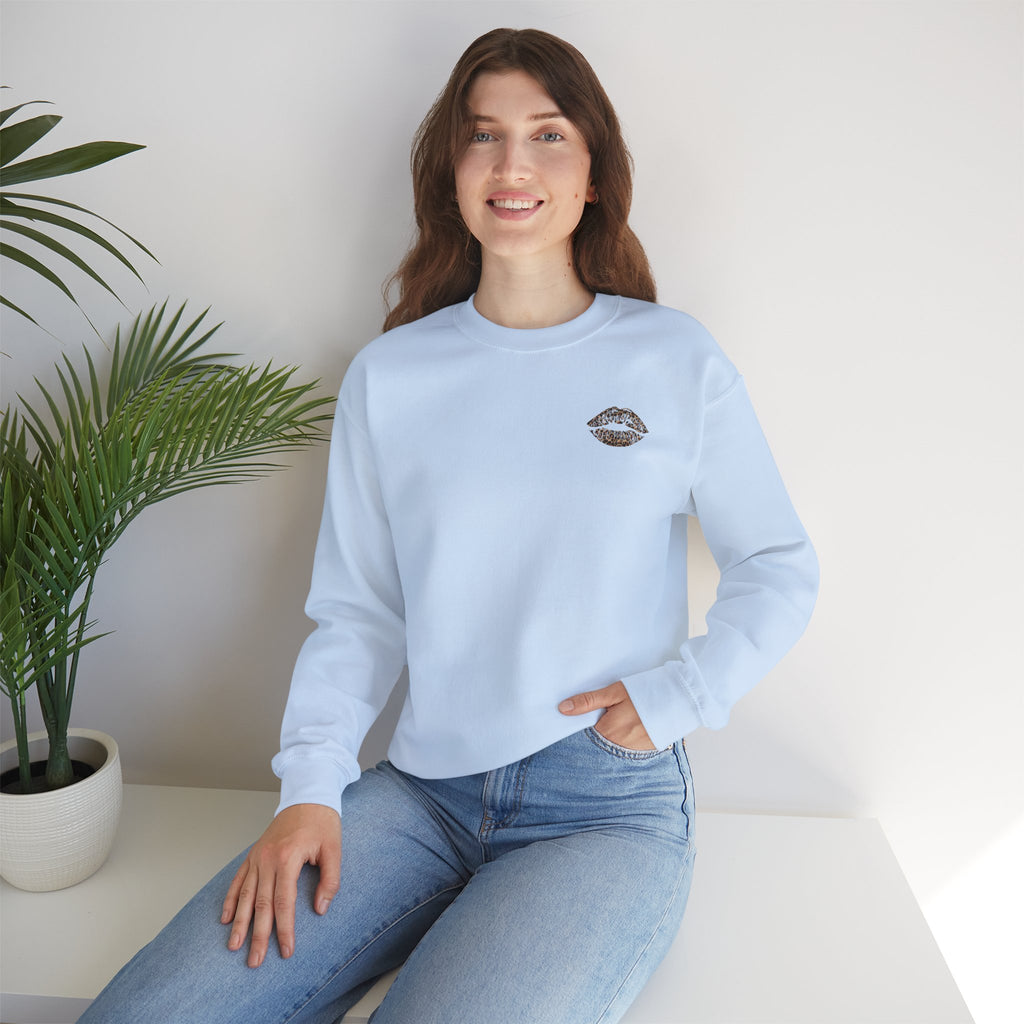 Kiss Graphic Sweatshirt — "I Have a Heart But This Mouth" Lip Print Crewneck